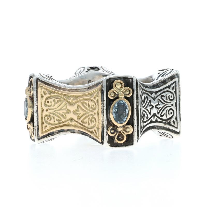 Anello Konstantino Topazio Blu Sterling 925 Oro Giallo 18k Ovale .40ctw SZ 6 In condizioni ottime in vendita a Greensboro, NC