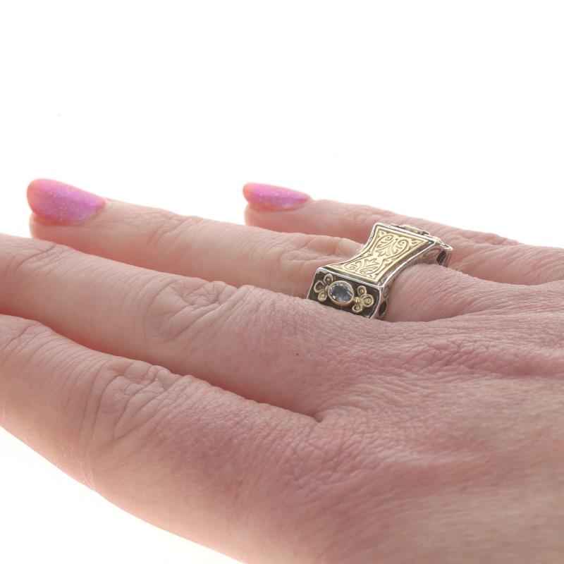 Donna Anello Konstantino Topazio Blu Sterling 925 Oro Giallo 18k Ovale .40ctw SZ 6 in vendita