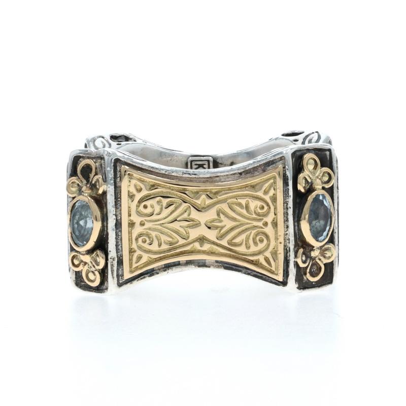 Anello Konstantino Topazio Blu Sterling 925 Oro Giallo 18k Ovale .40ctw SZ 6 in vendita