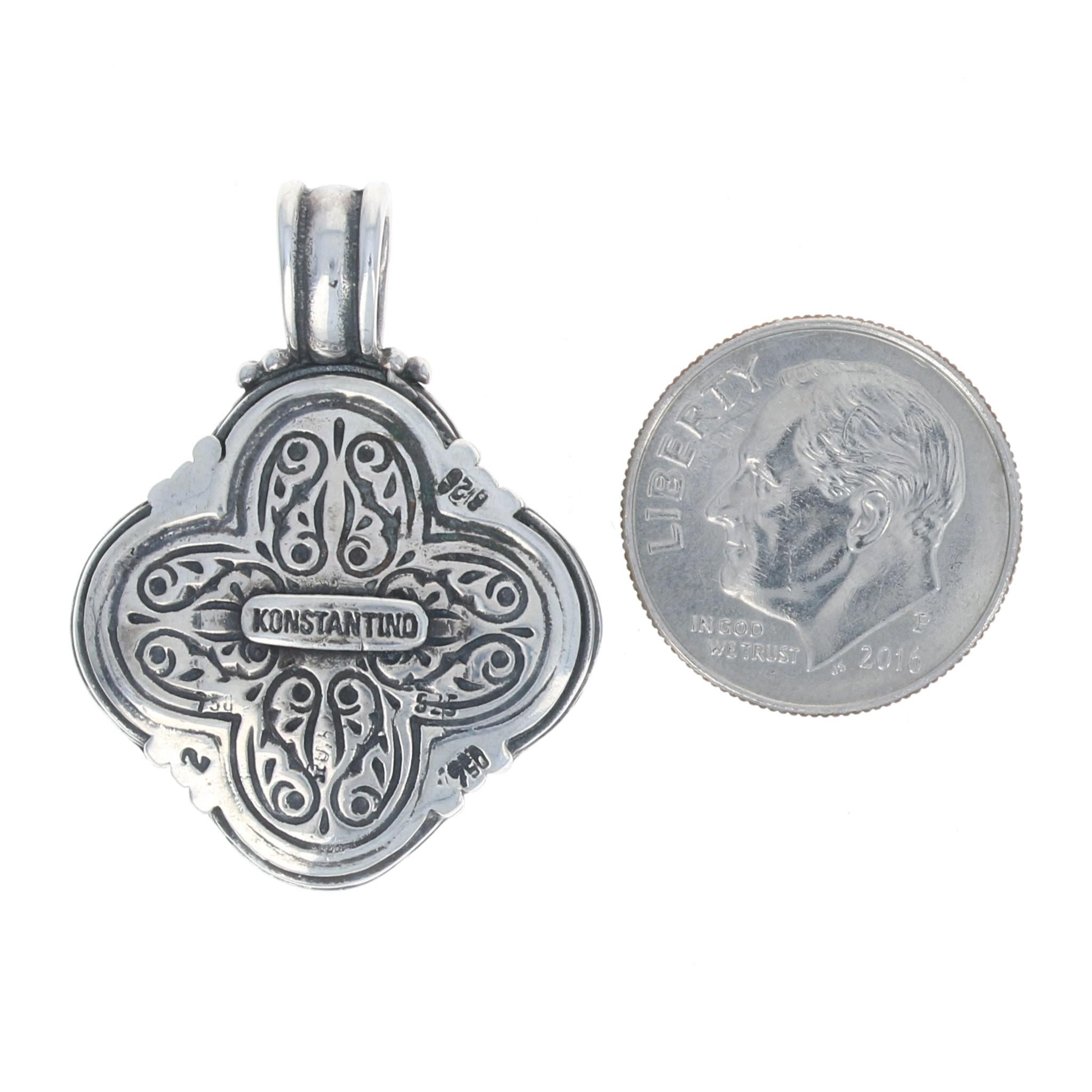 Taille ronde Konstantino Pendentif quadrilobé en or jaune et argent sterling 925 et 18 carats avec topaze bleue, 0,60 carat en vente