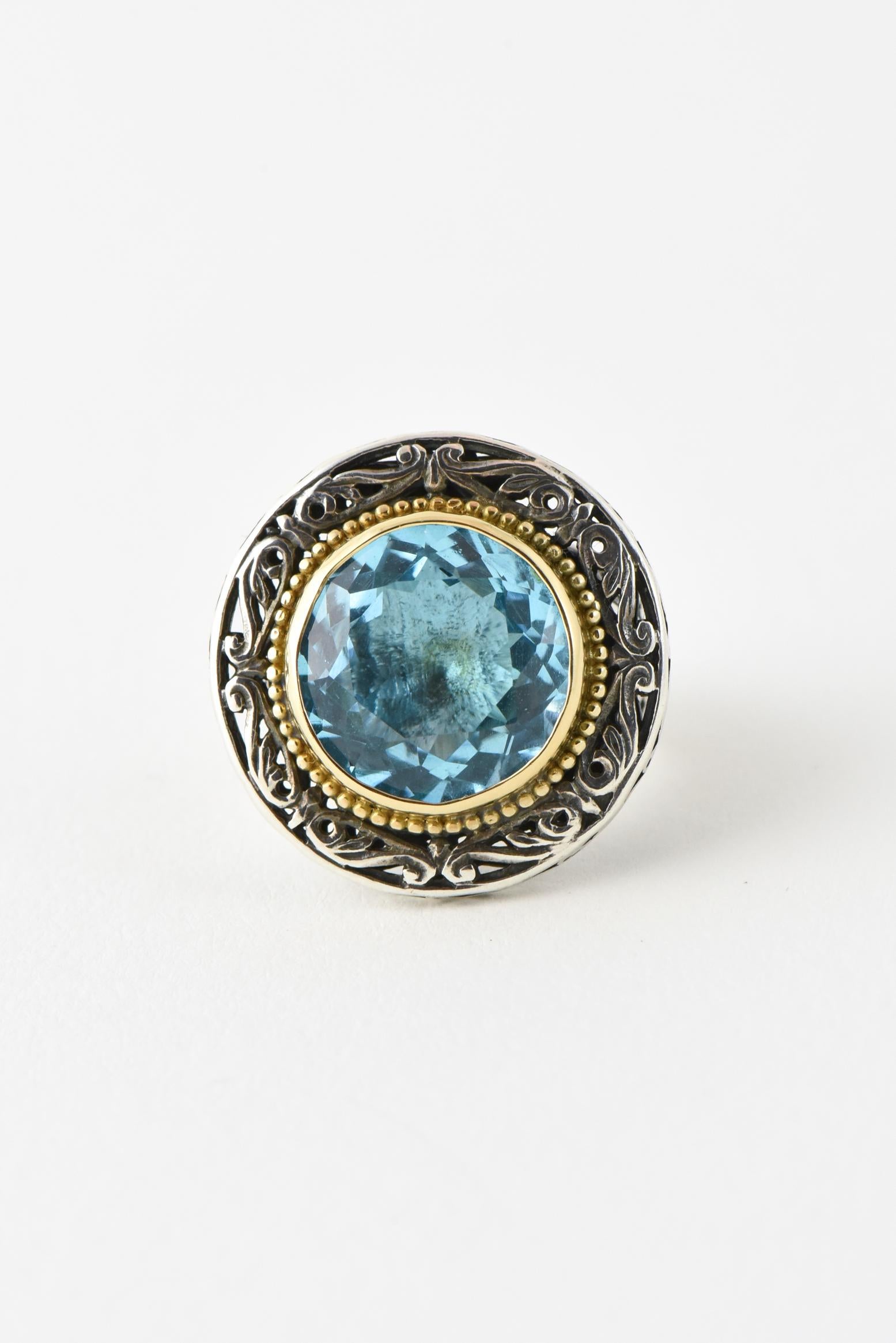 Konstantino Bue Topaz 18 Karat Gold and Sterling Silver Ring In Good Condition In Miami Beach, FL