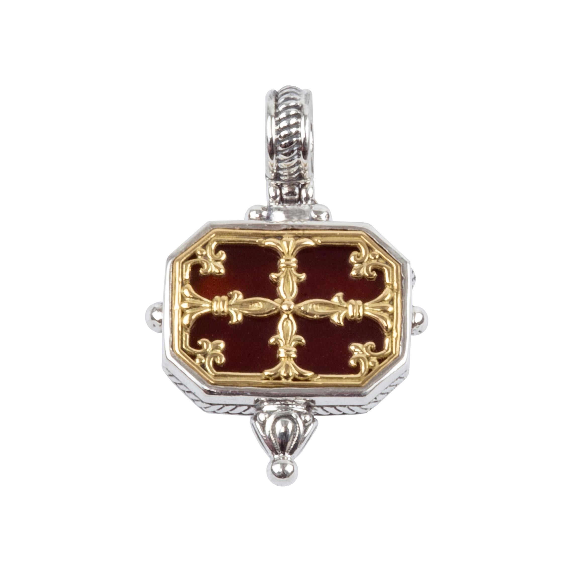 Konstantino Carnelian Sterling Silver & Yellow Gold Pendant For Sale