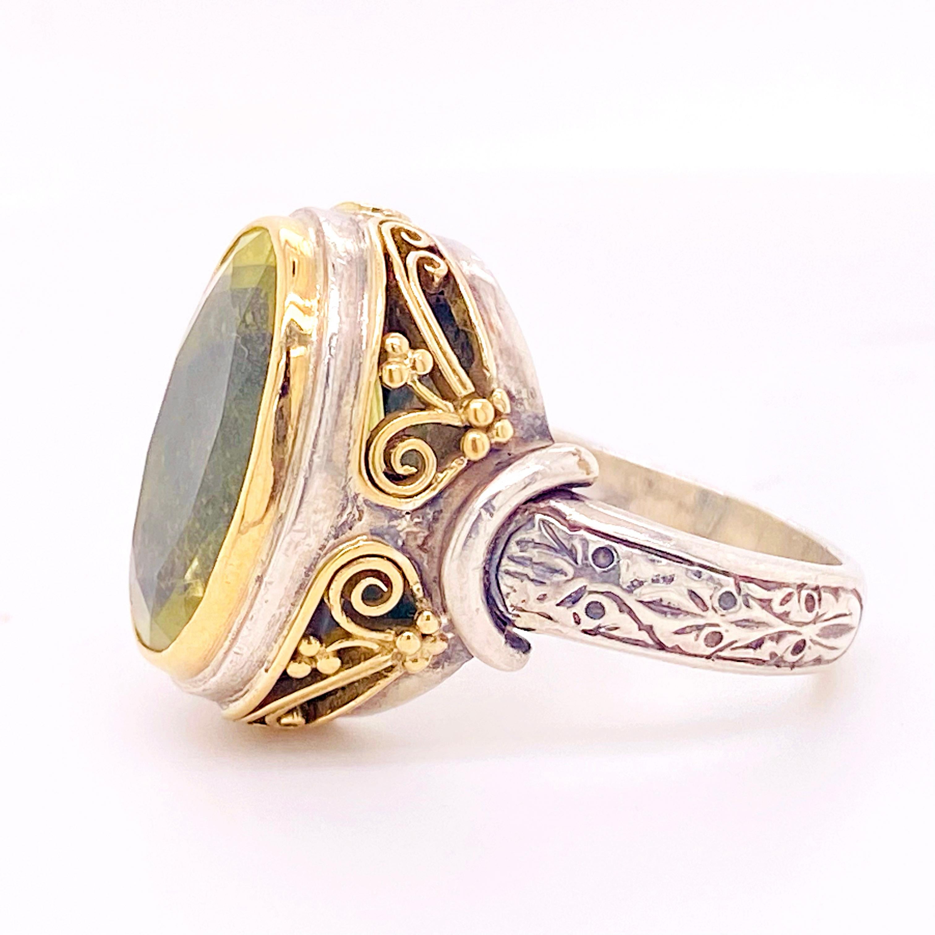 Anillo Konstantino Citrino, Anillo de Oro Amarillo y Plata de Ley 10,42 Quilates Citrino Limón Corte oval en venta