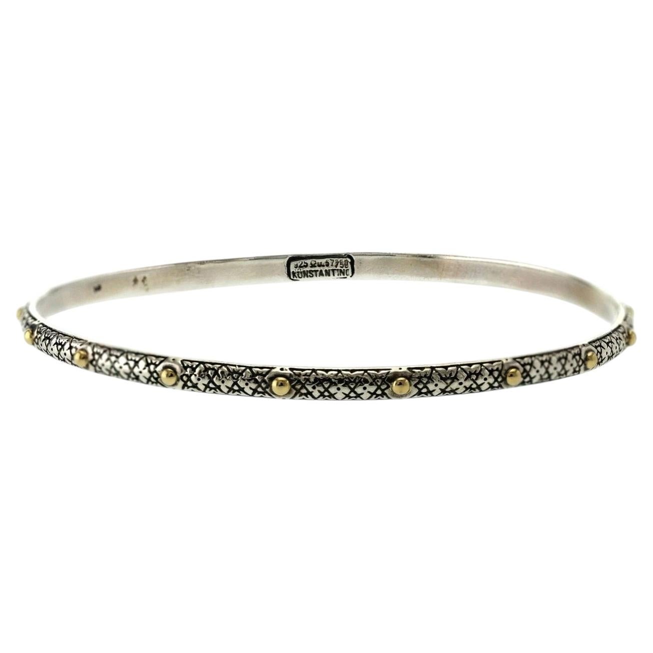 Konstantino Classic Sterling Silver & 18k Yellow Gold Dot Bangle Bracelet 7" For Sale