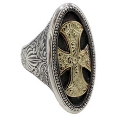 Konstantino Classics Large Oval Cross Silver & Gold Cocktail Ring