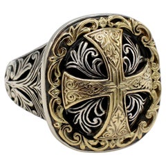 Konstantino Classics Maltese Cross Sterling Silver & 18 Karat Yellow Gold Ring