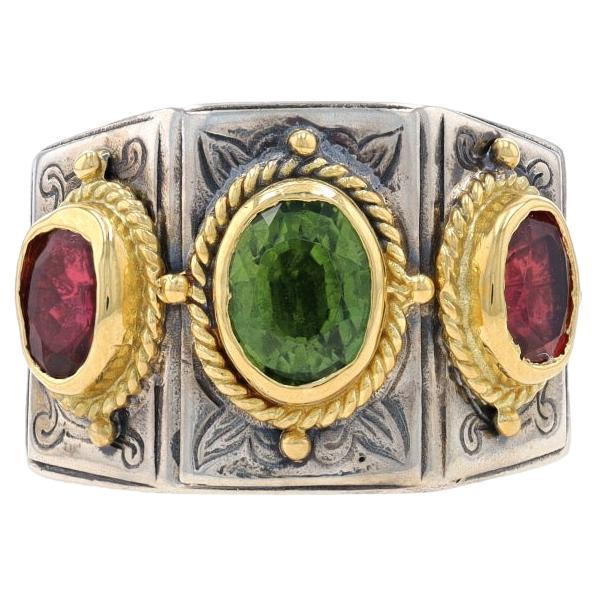 Bague Argent 925 Ovale Pierre Verte Synthétique - Taille US 8.75, Occasion, Anneau Simple