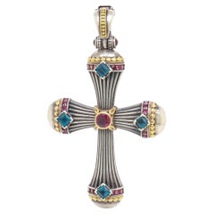 Colgante Konstantino Delos Multi-Gemstone de plata de ley y cruz de 18 quilates