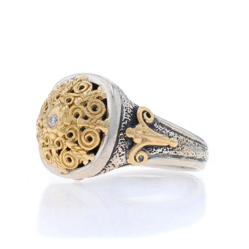 Konstantino Diamond Statement Ring - Sterling Silver 18k Round Brilliant In Excellent Condition For Sale In Greensboro, NC
