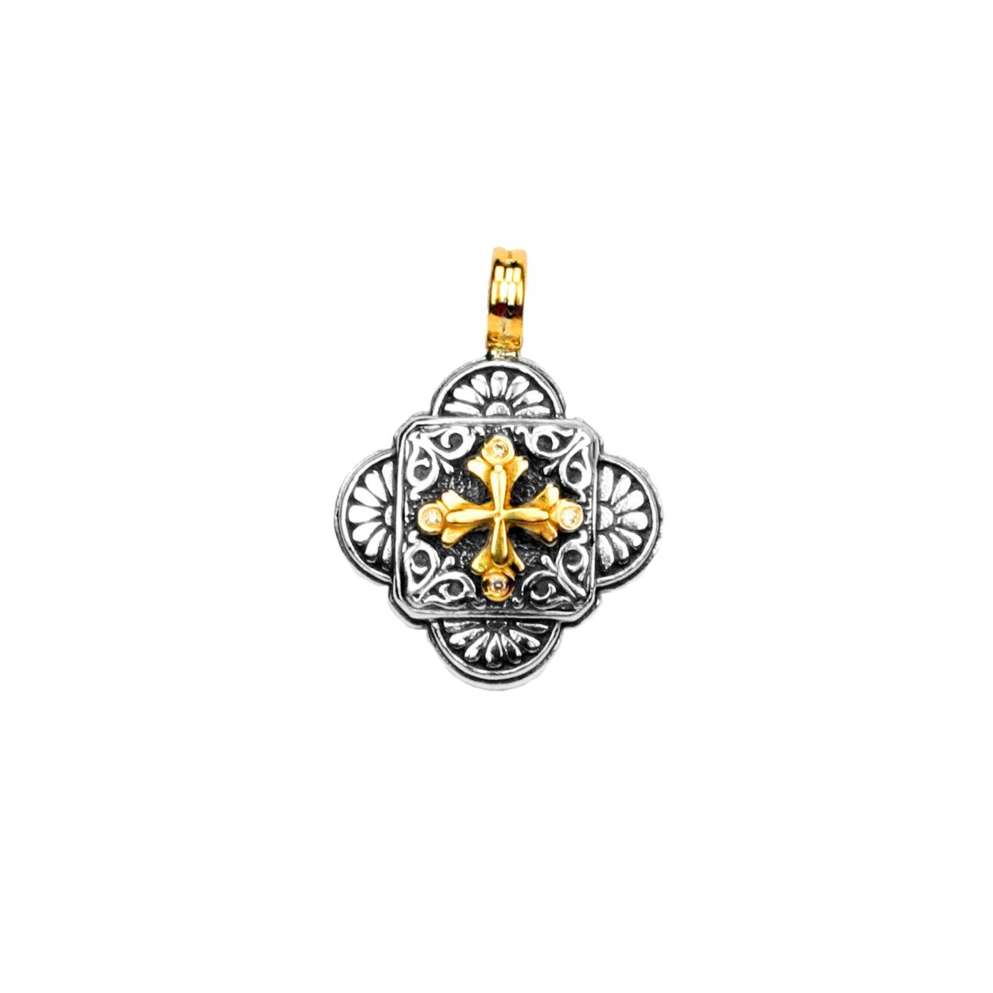 Konstantino Diamond, Sterling Silver & Yellow Gold Cross Pendant For Sale