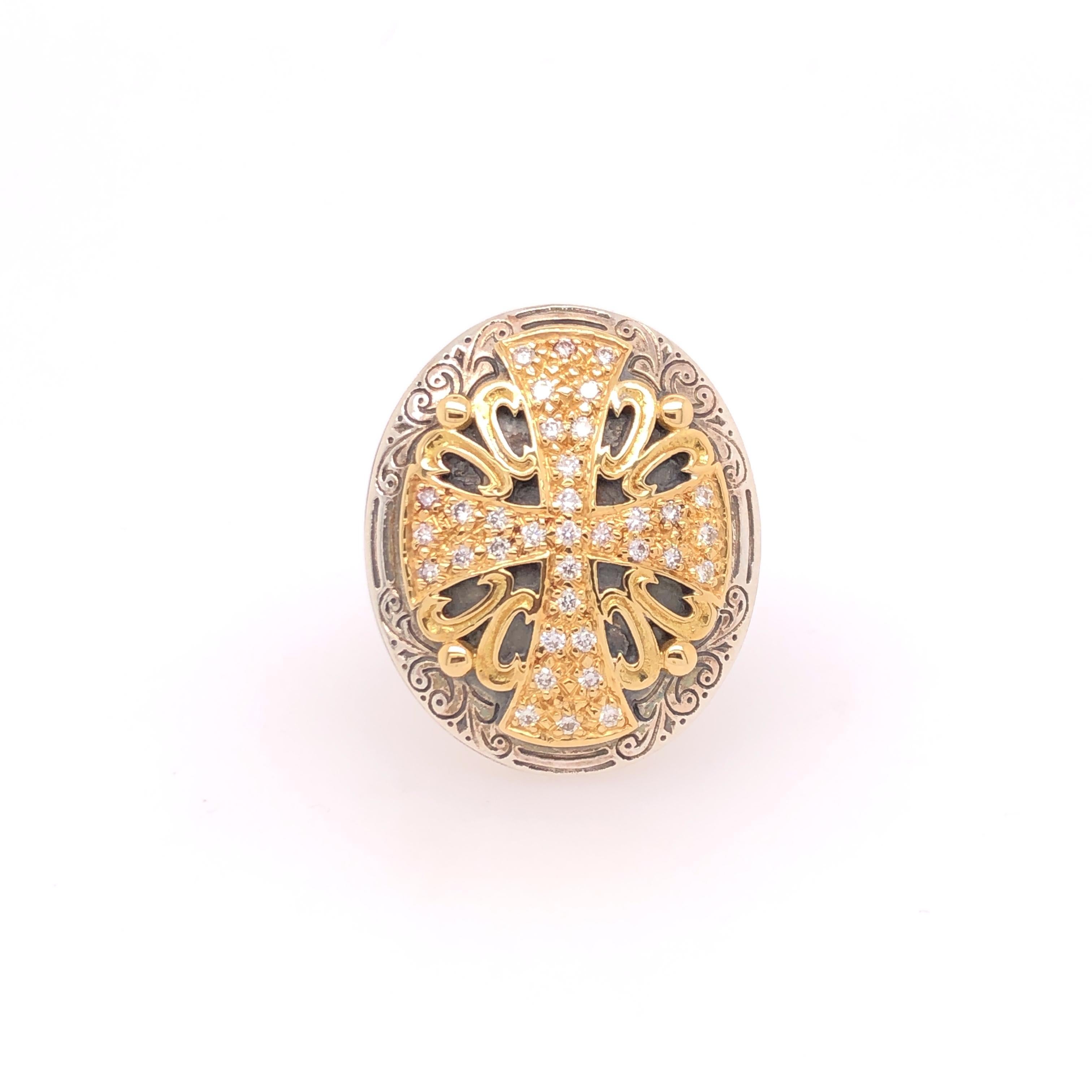 Gemstone: Diamond (0.70ct +/- ) 
Material: Sterling Silver & 18k Gold

Size: 7

Stamped: 750, 925, KONSTANTINO