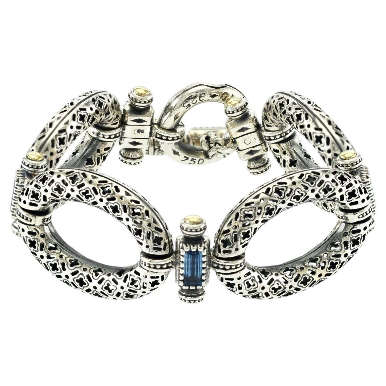 Pre-owned Konstantino Dome 925 Sterling & 18k Gold Blue Spinel Bracelet
