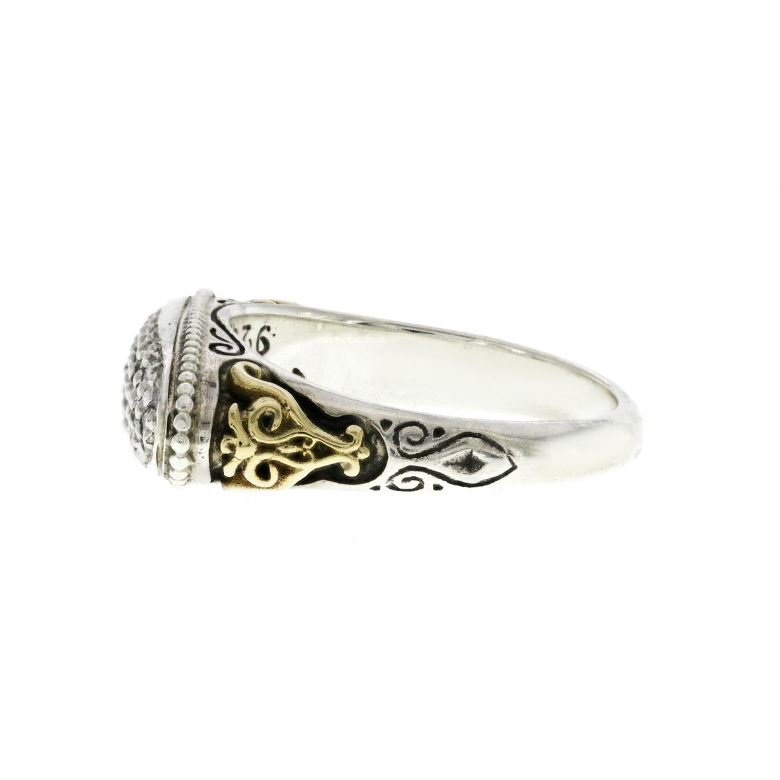 Konstantino Eros 925 Sterling Silver & 18K Gold Pave Diamond Filigree Ring In Excellent Condition For Sale In Los Angeles, CA