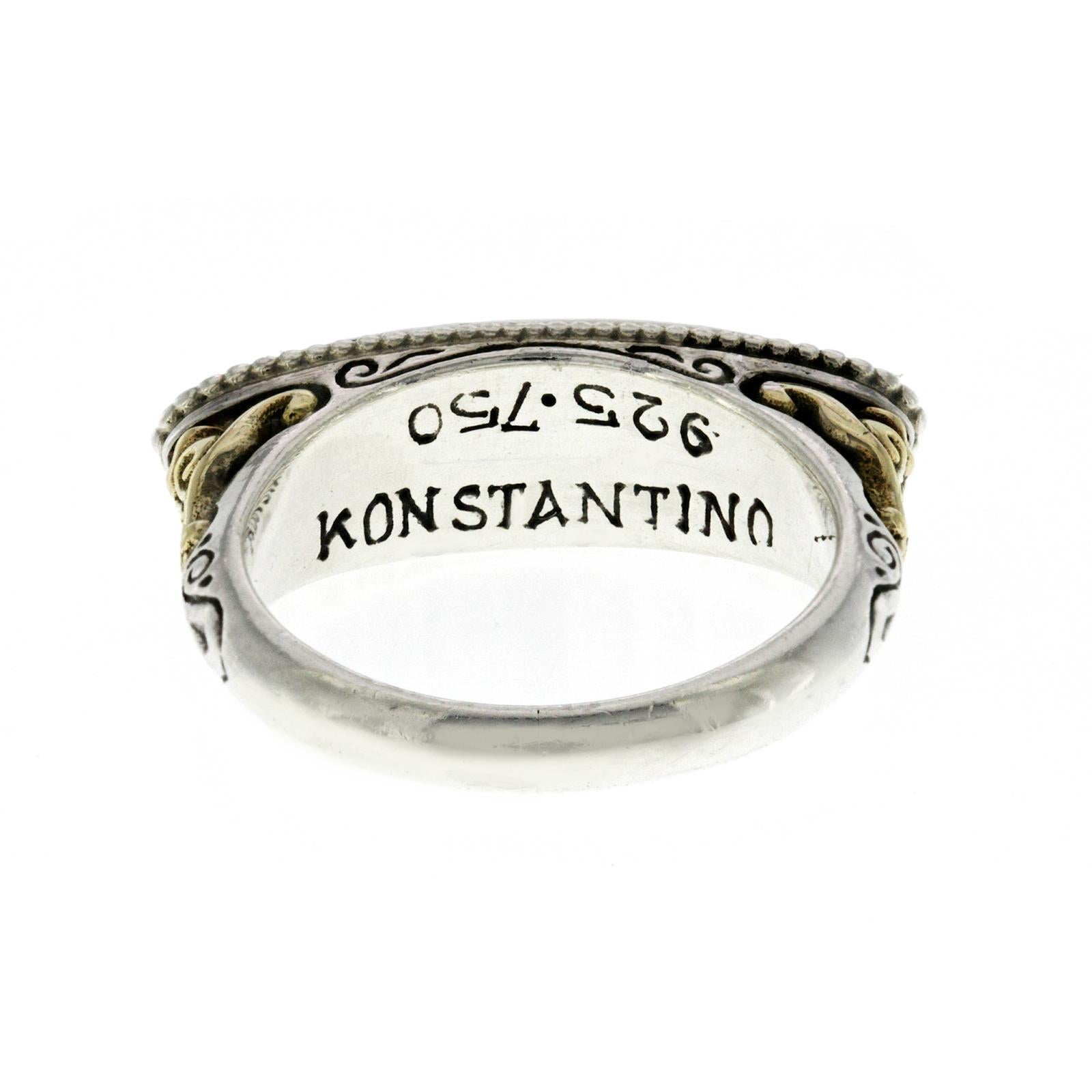 Women's or Men's Konstantino Eros 925 Sterling Silver & 18K Gold Pave Diamond Filigree Ring For Sale