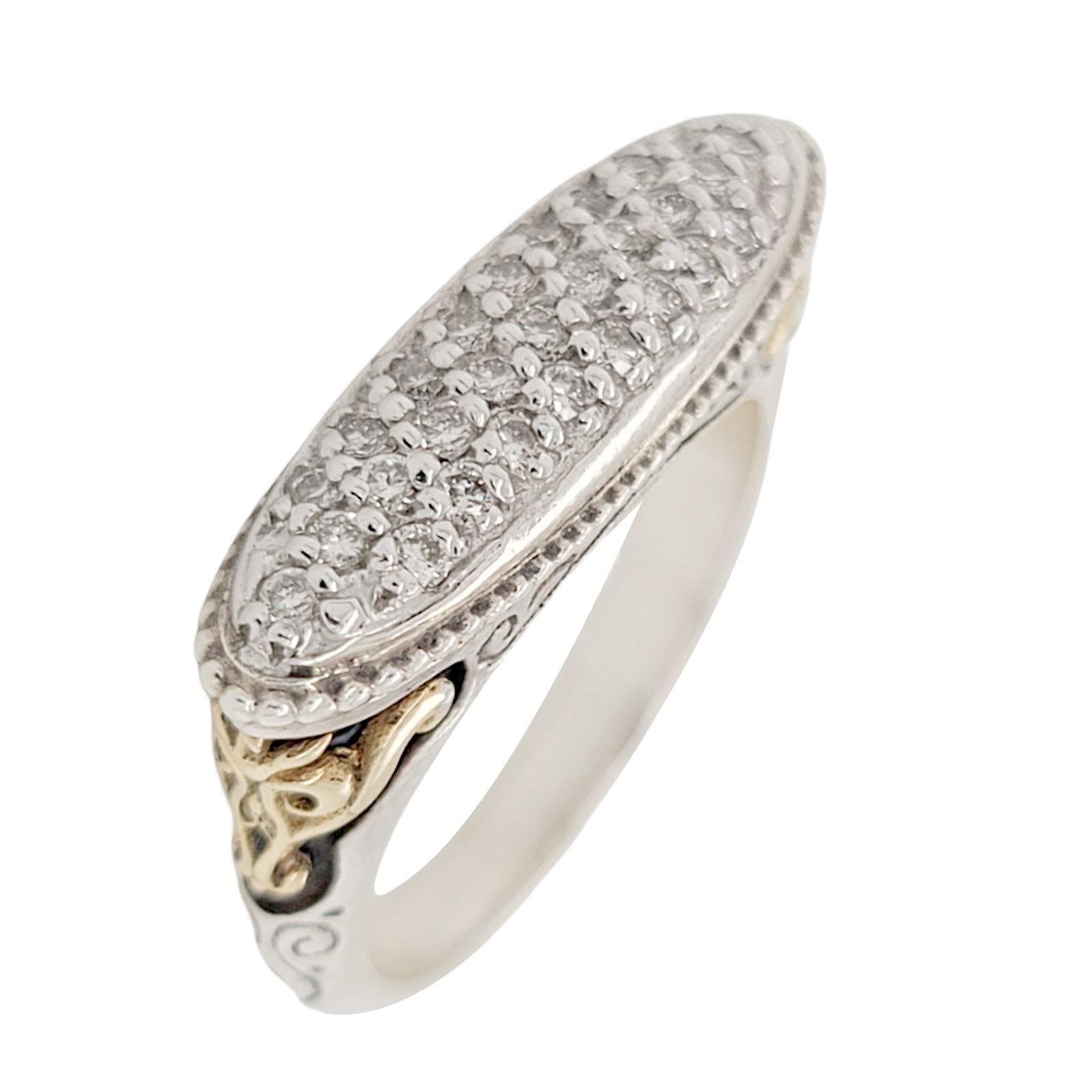 Konstantino Eros 925 Sterling Silver & 18K Gold Pave Diamond Filigree Ring For Sale