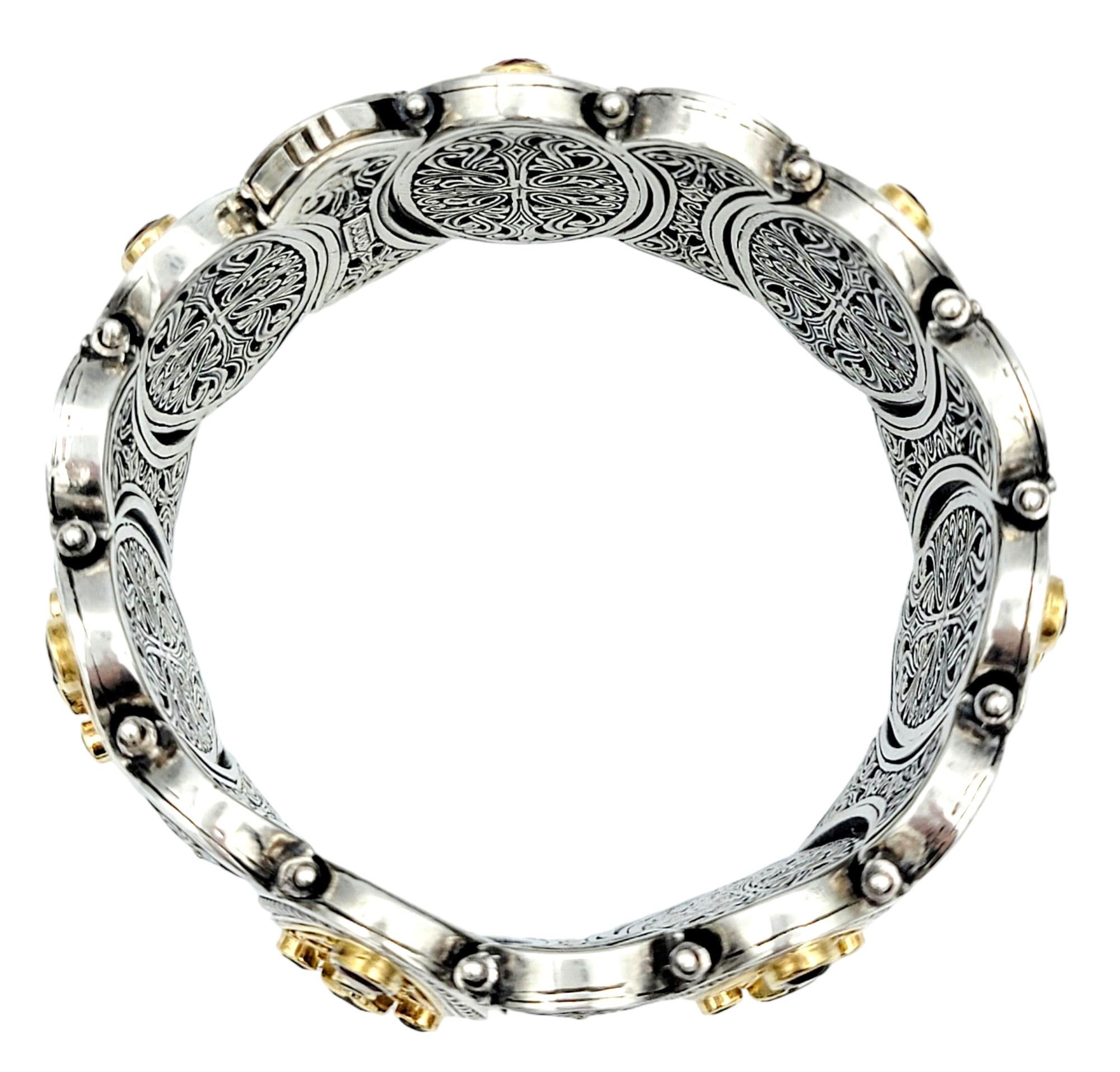 Konstantino, large bracelet fantaisie en argent et or 18 carats avec grenat et filigrane Bon état - En vente à Scottsdale, AZ