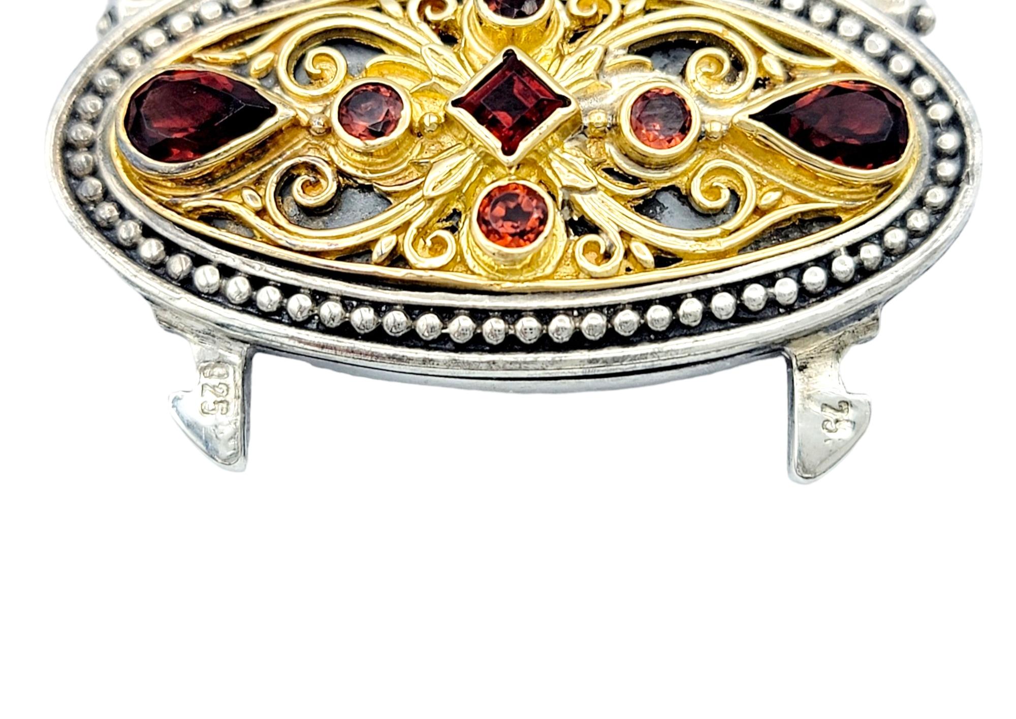 Konstantino Garnet and Filigree Wide Statement Bracelet Silver and 18 Karat Gold For Sale 1