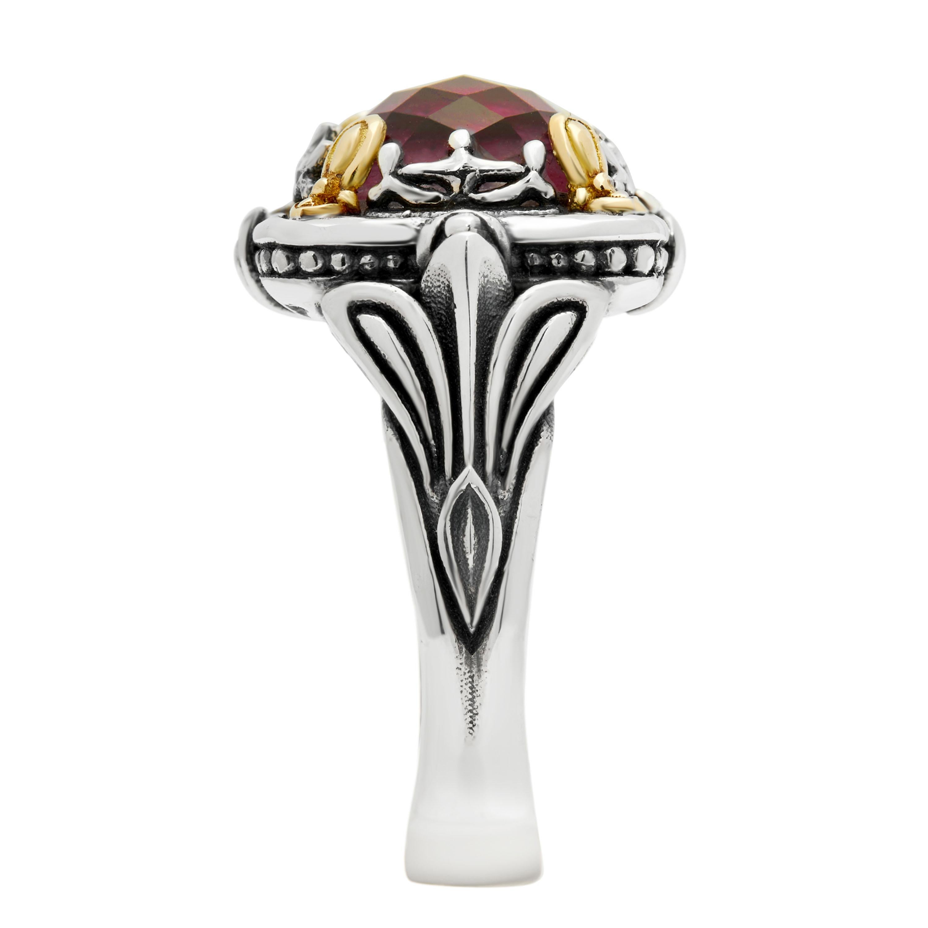Contemporary Konstantino Gen K Sterling Silver and 18K Gold Ruby Ring sz 6.5 For Sale
