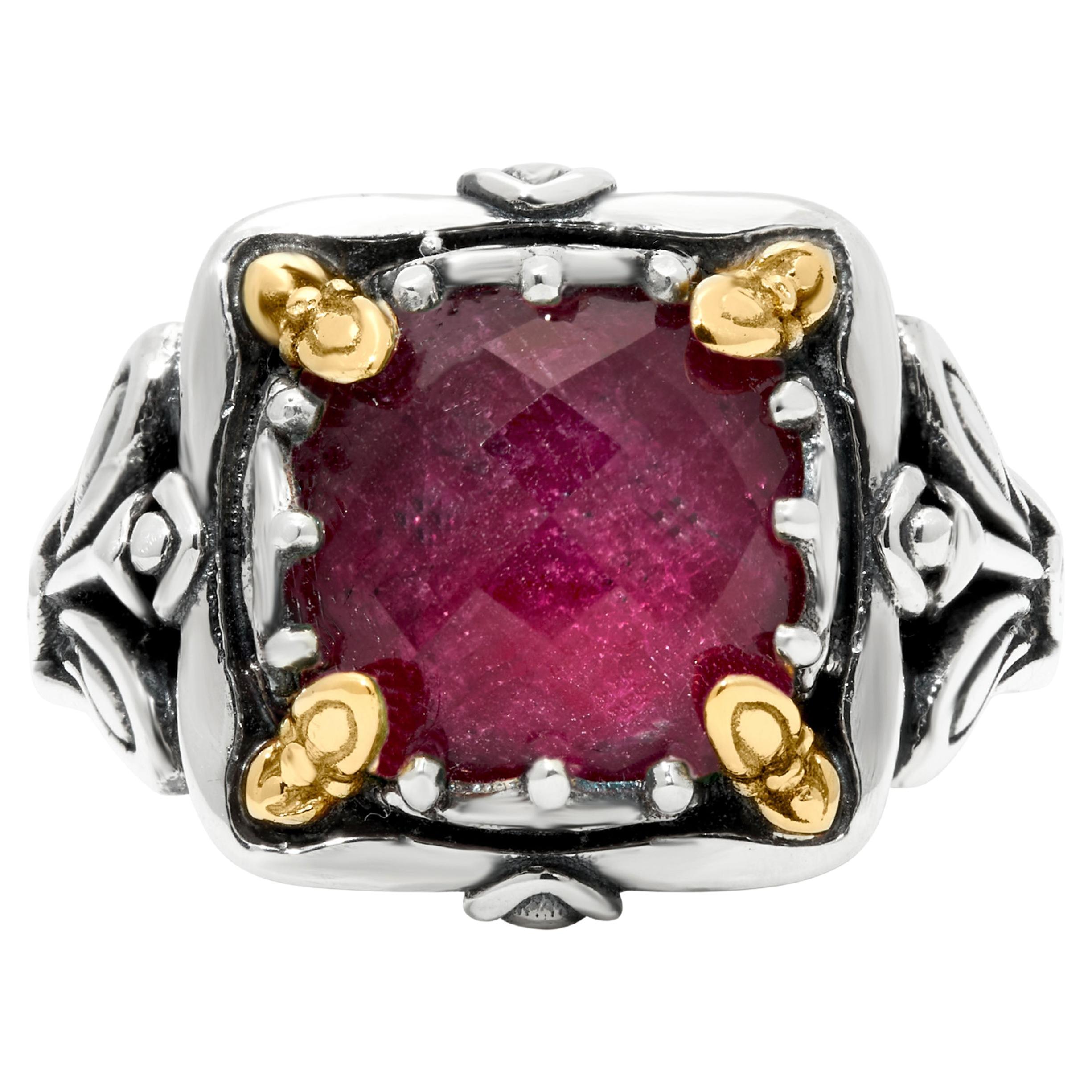 Konstantino Gen K Sterling Silver and 18K Gold Ruby Ring sz 8 For Sale