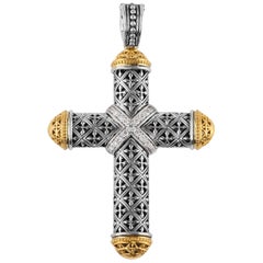 Konstantino Gold and Sterling Silver Cross with Pave Diamond Accents