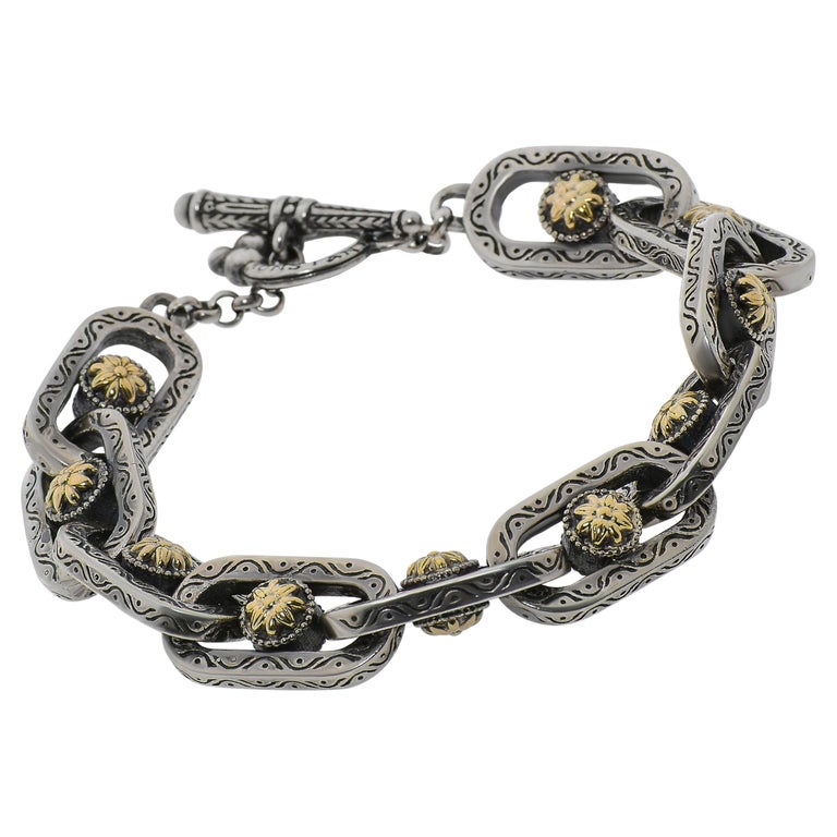 Konstantino Hebe Sterling Silver and 18k Gold Link Bracelet For Sale at