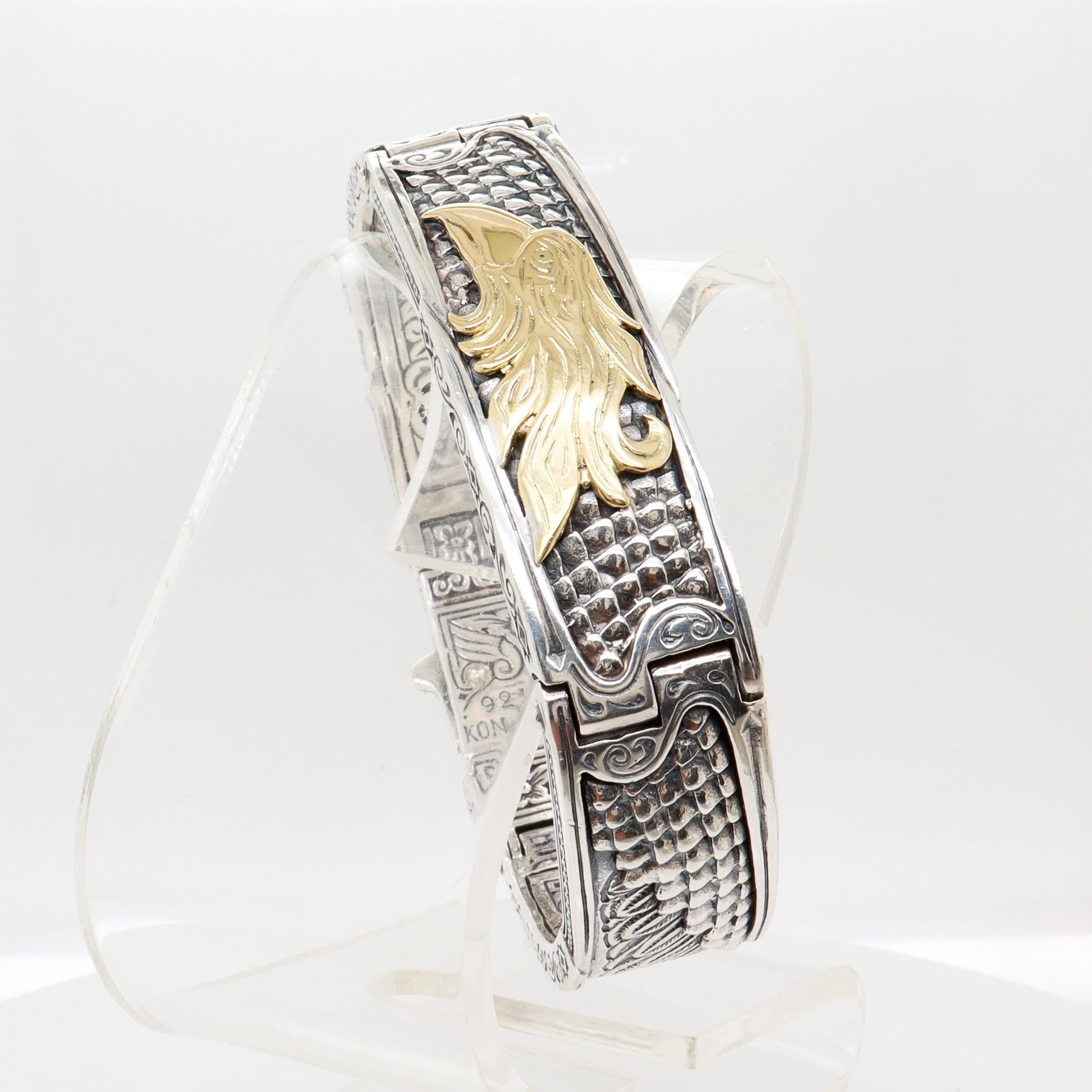 Bracciale da uomo con cerniera a forma di aquila in argento sterling e oro 18 carati di Konstantino 