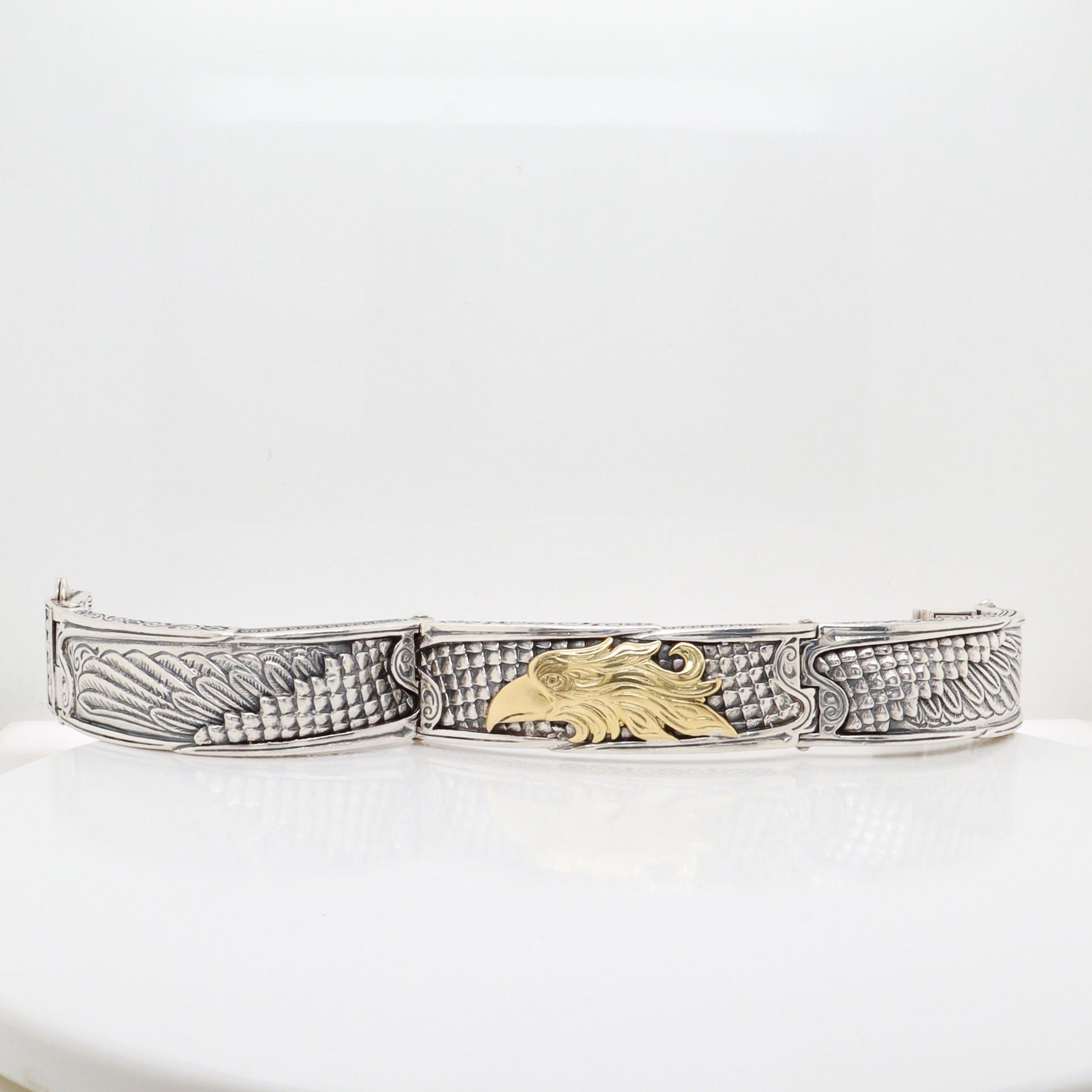 Bracciale da uomo con cerniera a forma di aquila in argento sterling e oro 18 carati di Konstantino 