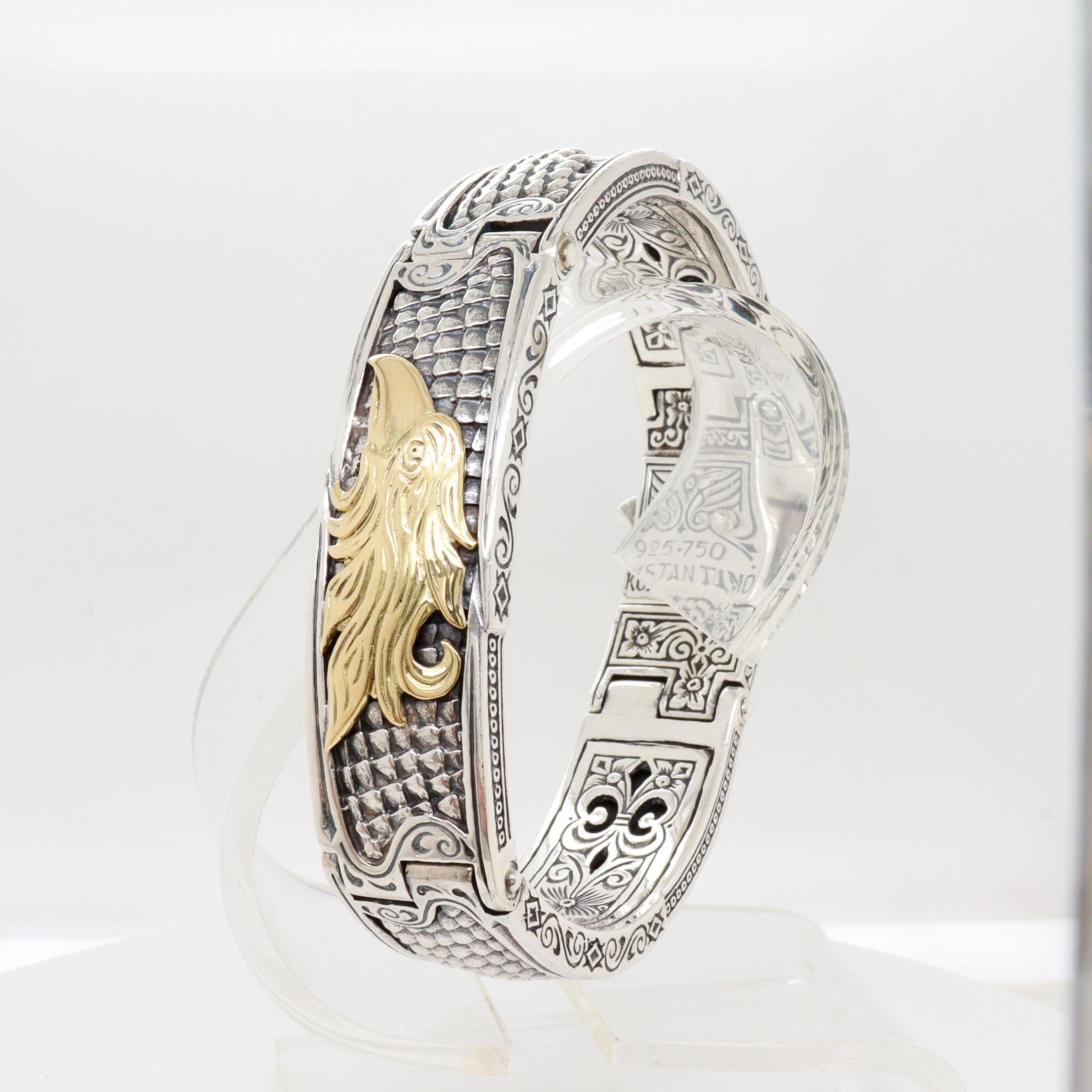 Uomo Bracciale da uomo con cerniera a forma di aquila in argento sterling e oro 18 carati di Konstantino 