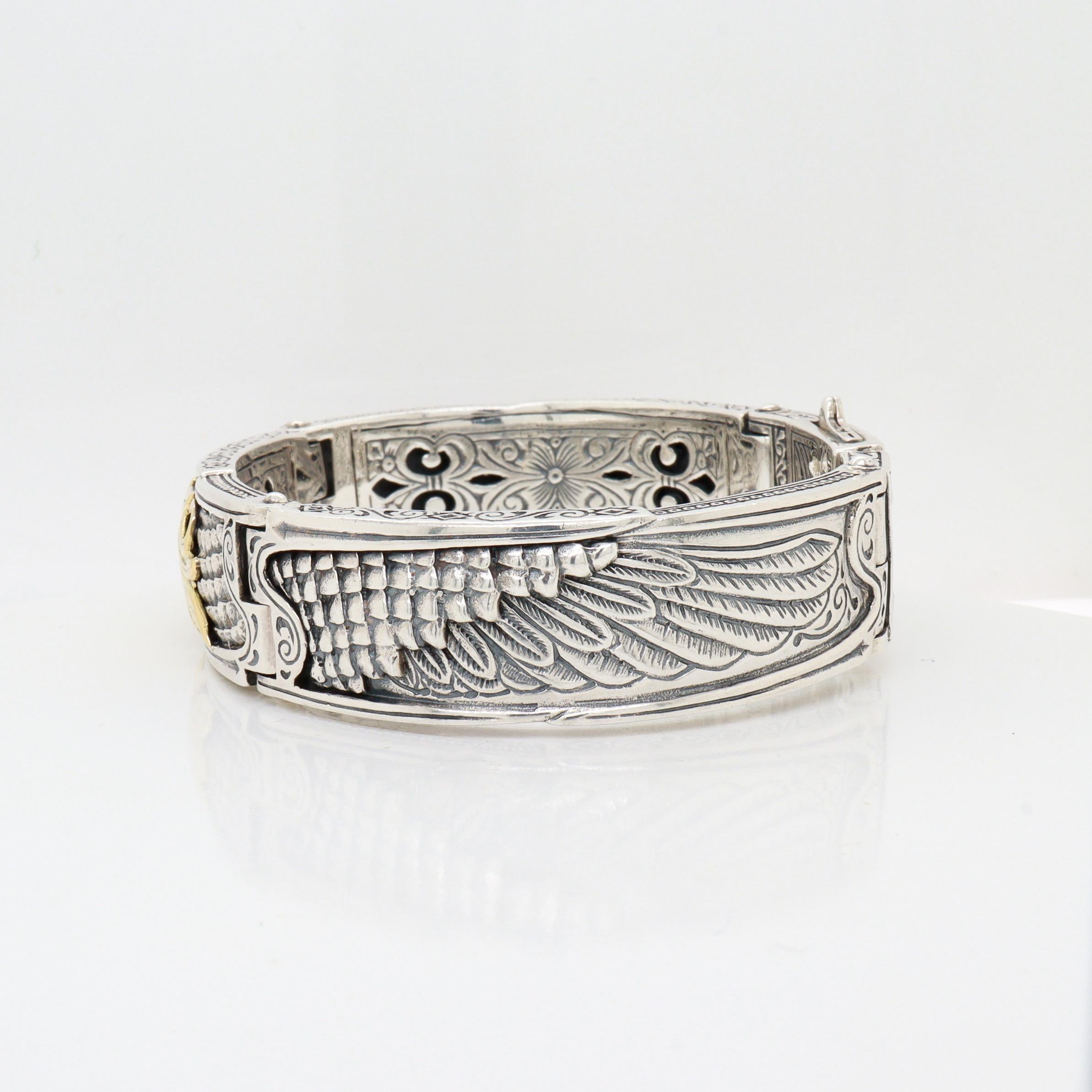 Bracciale da uomo con cerniera a forma di aquila in argento sterling e oro 18 carati di Konstantino 