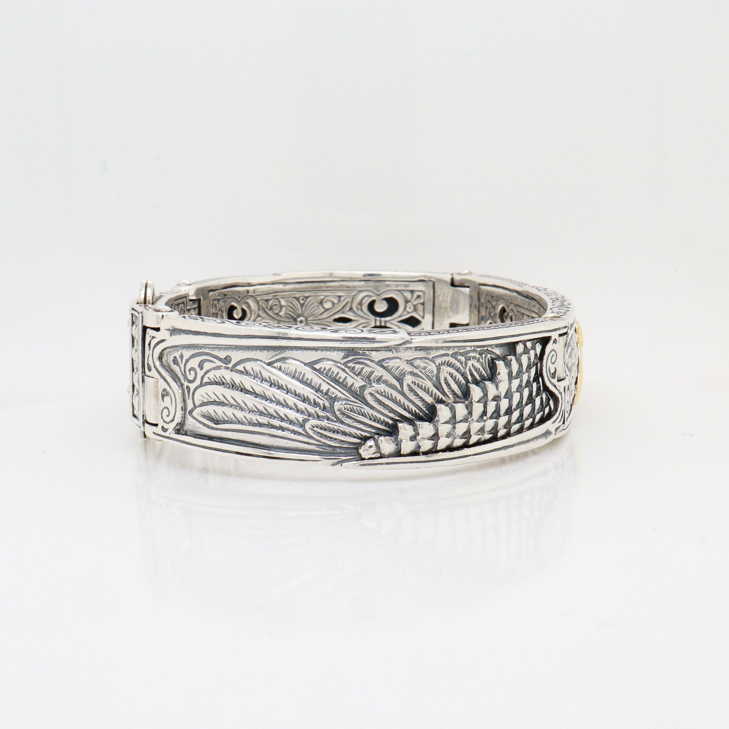 Bracciale da uomo con cerniera a forma di aquila in argento sterling e oro 18 carati di Konstantino 