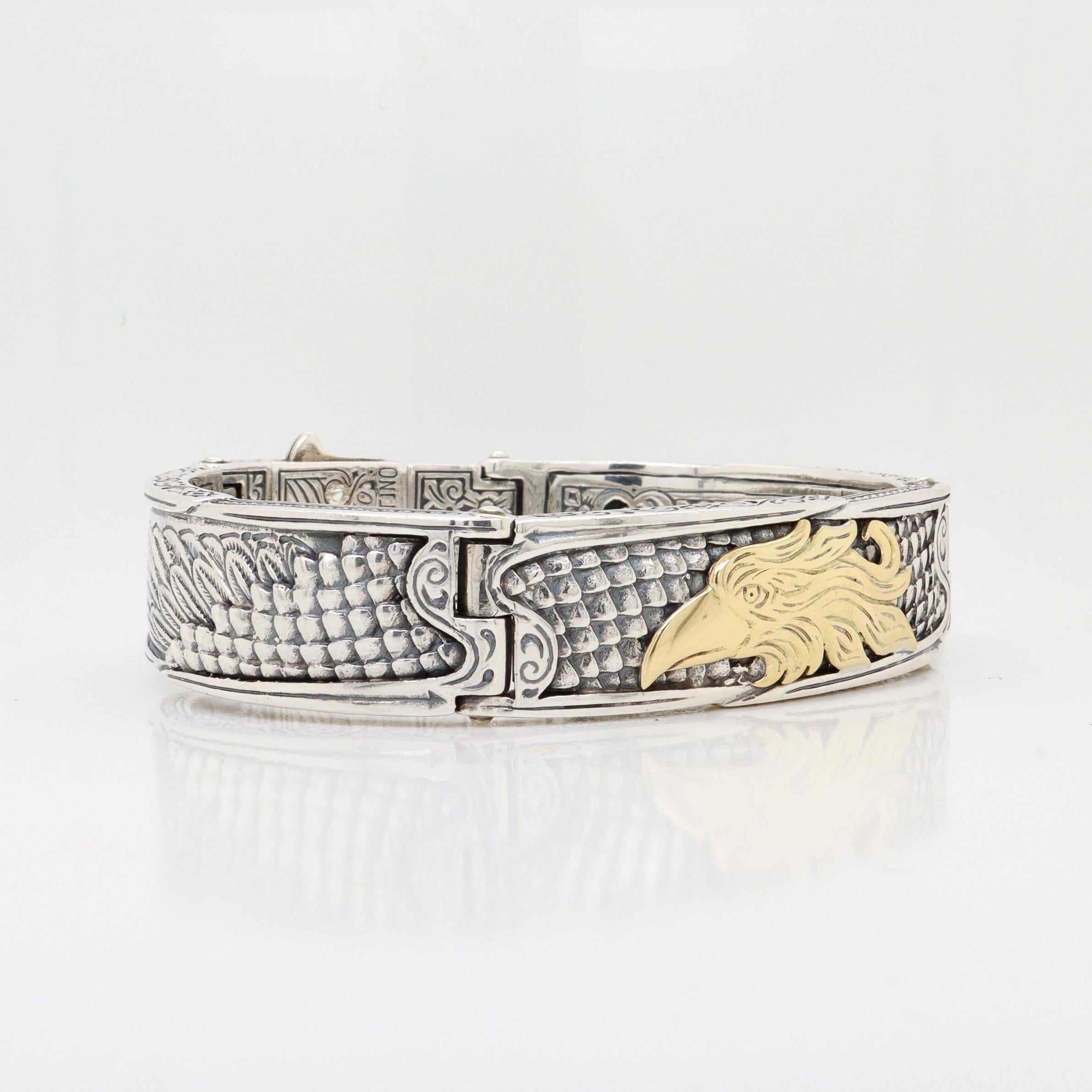 Bracciale da uomo con cerniera a forma di aquila in argento sterling e oro 18 carati di Konstantino 