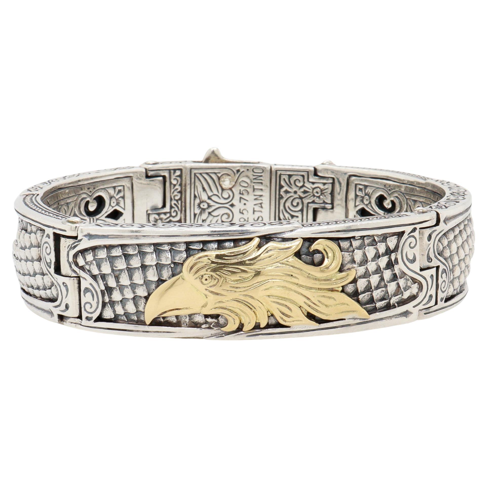 Bracciale da uomo con cerniera a forma di aquila in argento sterling e oro 18 carati di Konstantino "Heonos in vendita