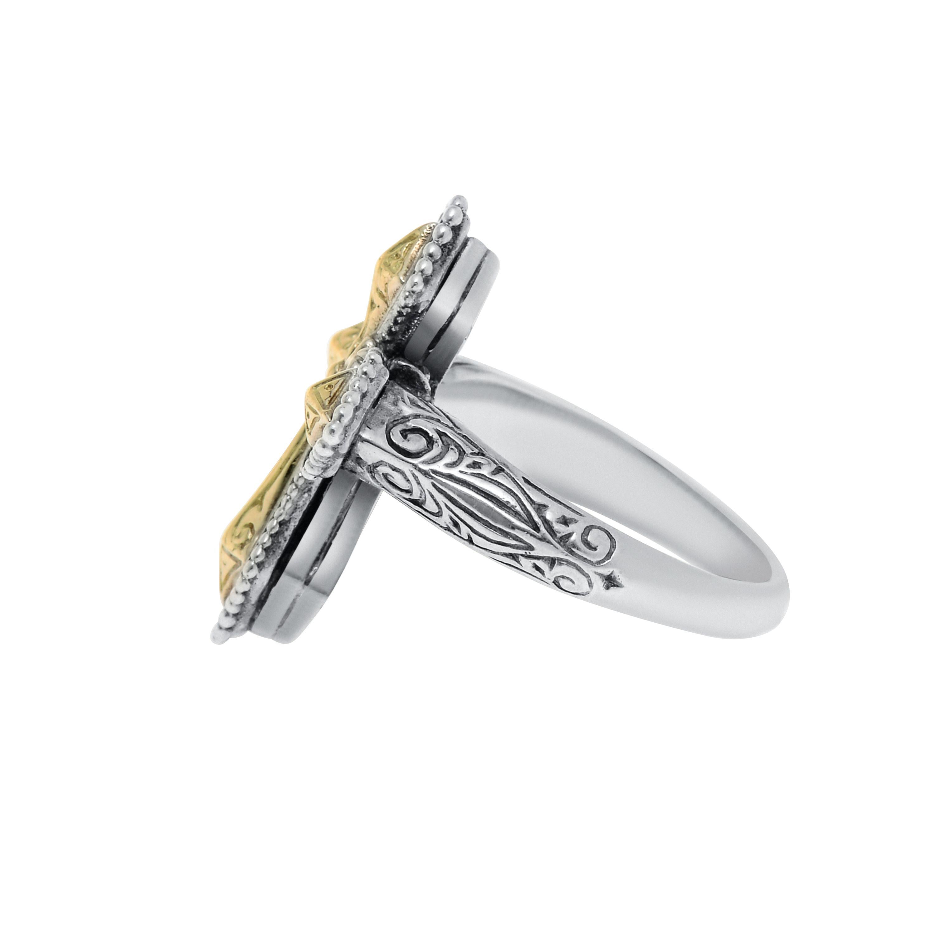 Contemporary Konstantino Kleos 18K Yellow Gold & Sterling Silver Cross Ring sz 7.25 For Sale