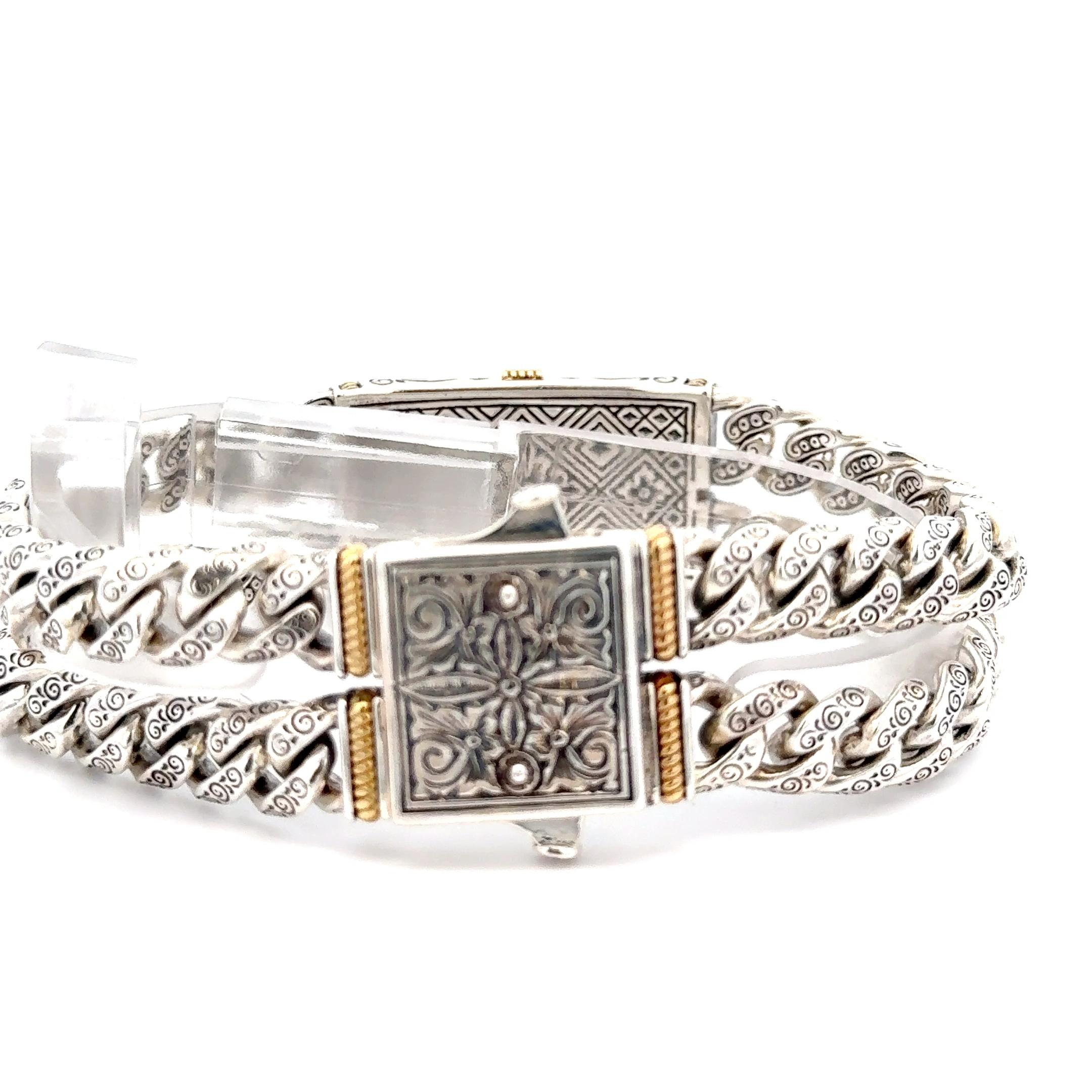 Cabochon Konstantino Labradorite Bracelet Sterling Silver & 18K Gold For Sale