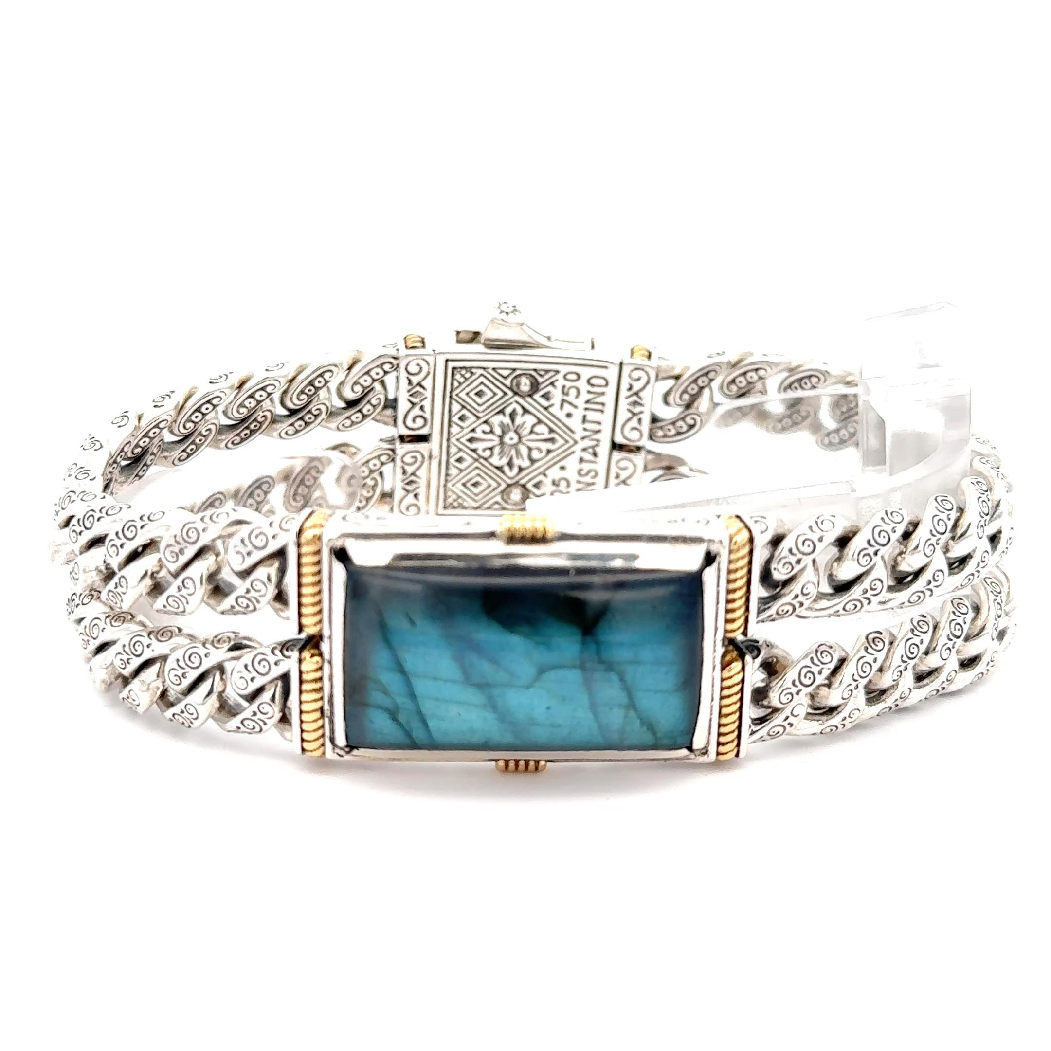 Men's Konstantino Labradorite Bracelet Sterling Silver & 18K Gold For Sale