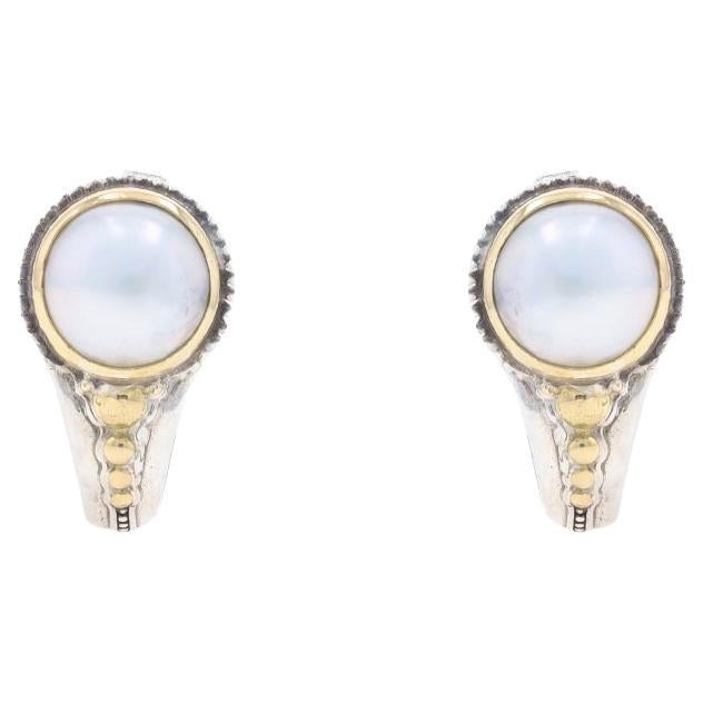 Konstantino Mabe Pearl J-Hook Earrings - Sterling 925 & Yellow Gold 18k Pierced For Sale