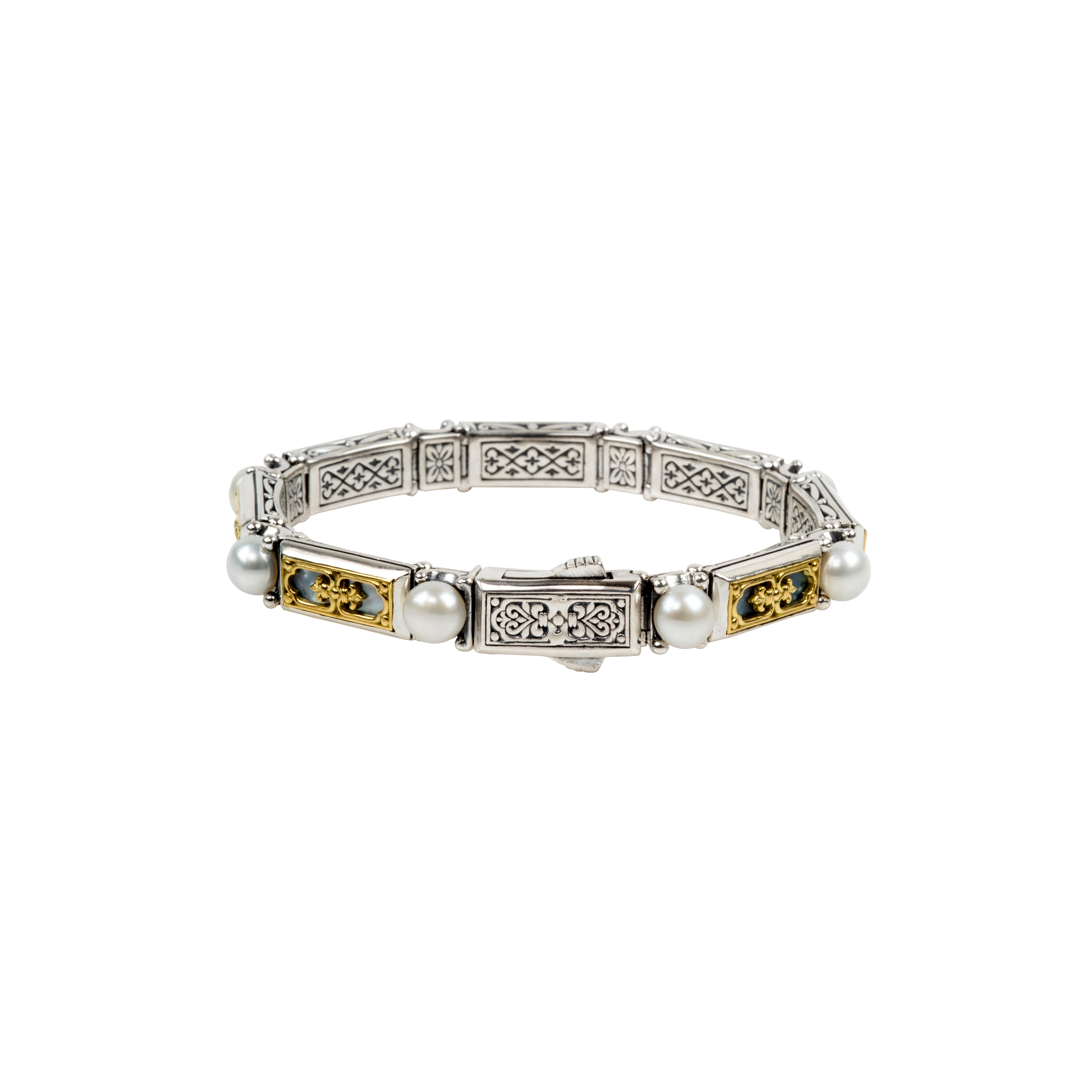 Gemstone: Mother of Pearl & Pearl
Material: Sterling Silver & 18k Gold
Size: One Size

Stamped: 750, 925, KONSTANTINO, 