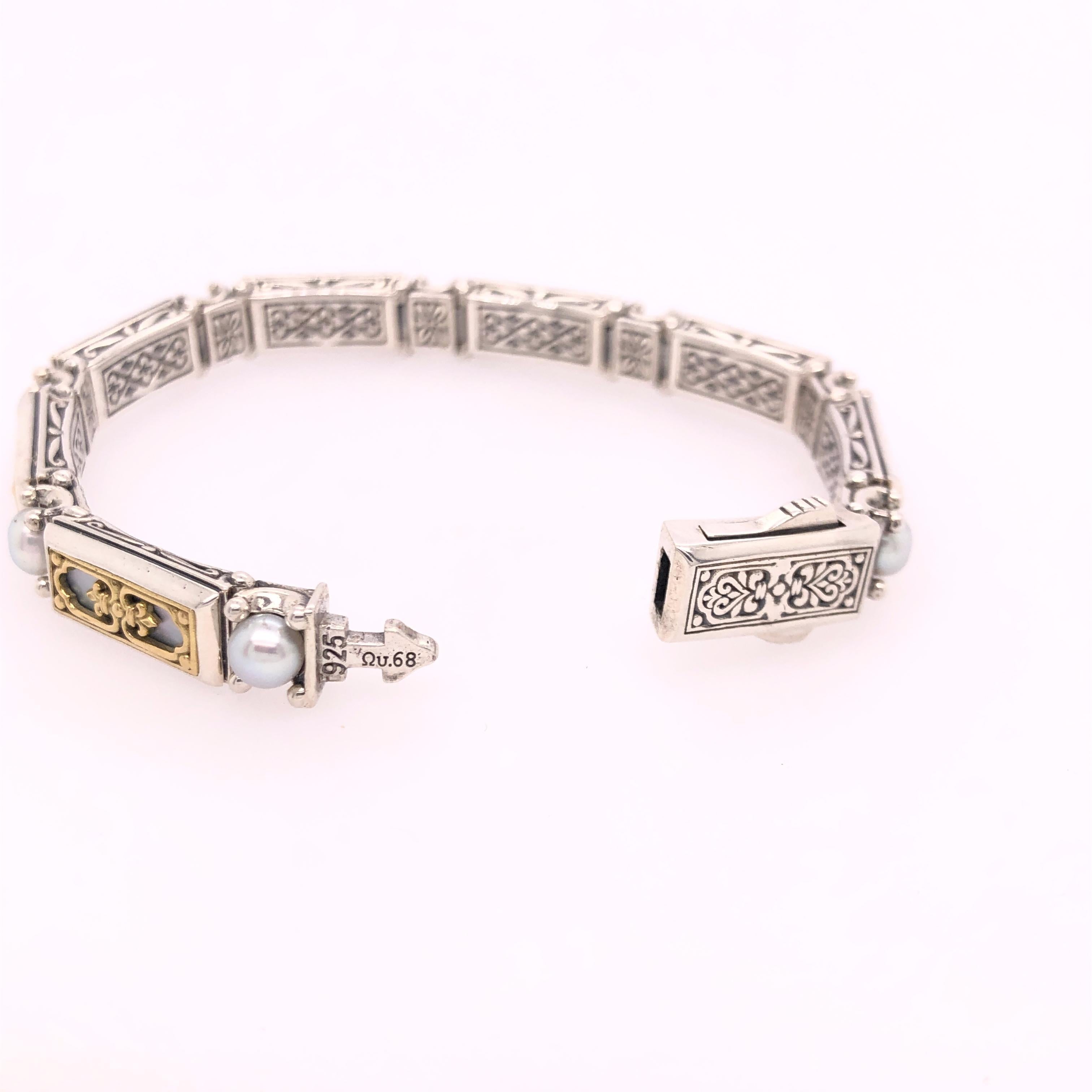 Women's Konstantino Mother of Pearl and Pearl Sterling Silver & Yellow Gold Bracelet For Sale