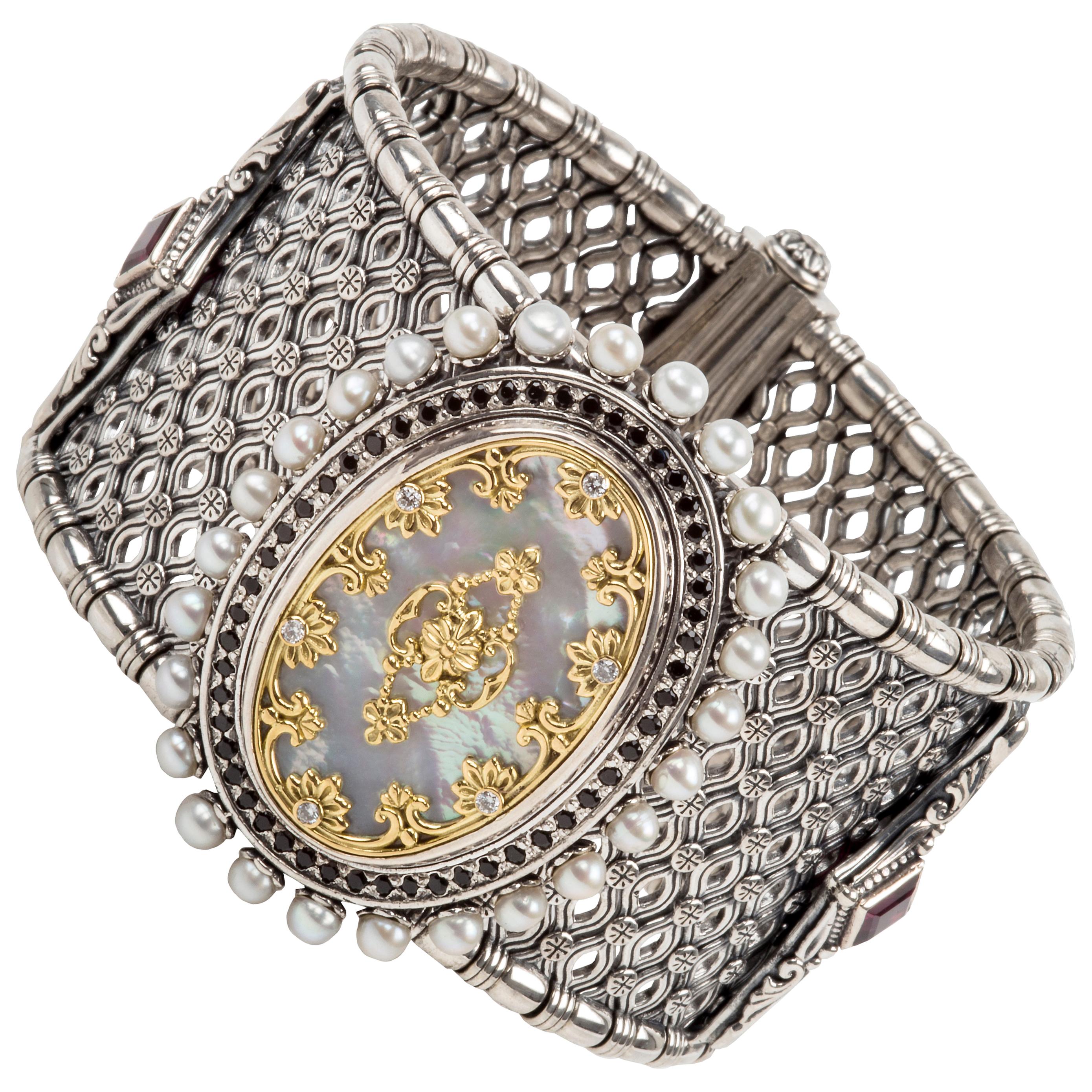 Konstantino Mother of Pearl, Spinel, Diamond Sterling Silver & 18k Gold Bracelet