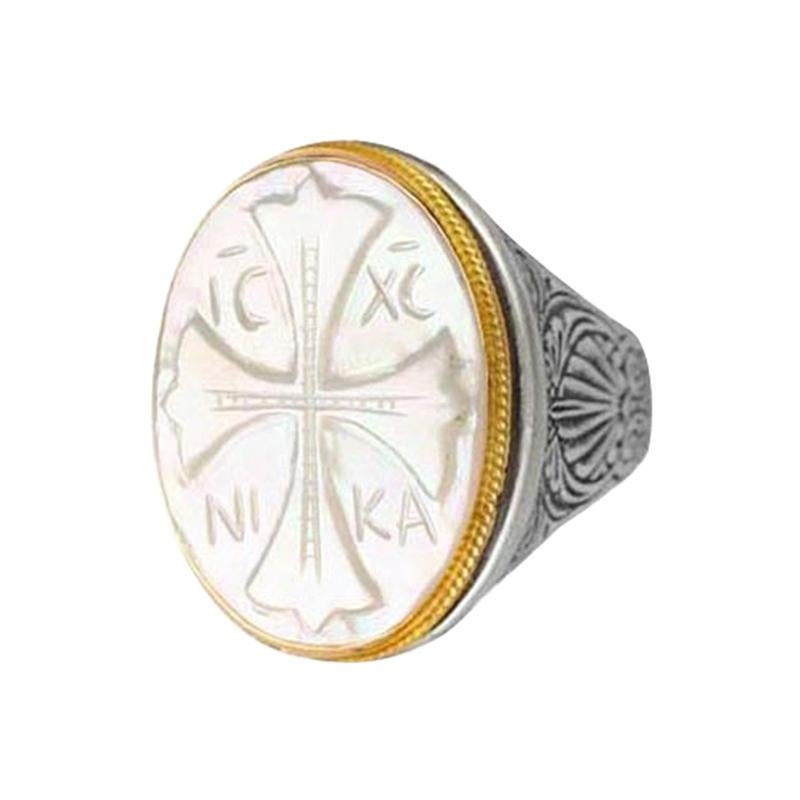 Konstantino Mother of Pearl Sterling Silver & Yellow Gold Cross Ring
