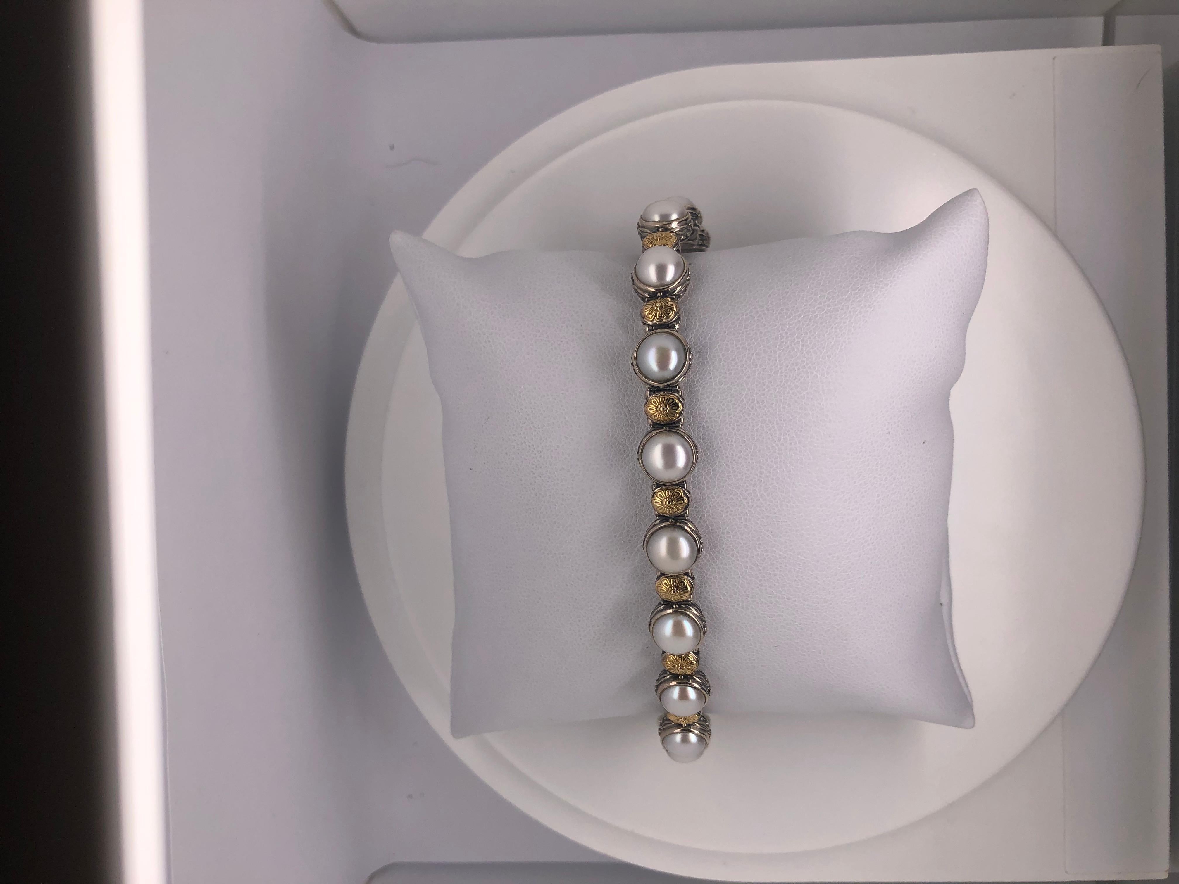 Konstantino Pearl Silver and Gold Bracelet In New Condition For Sale In Dallas, TX