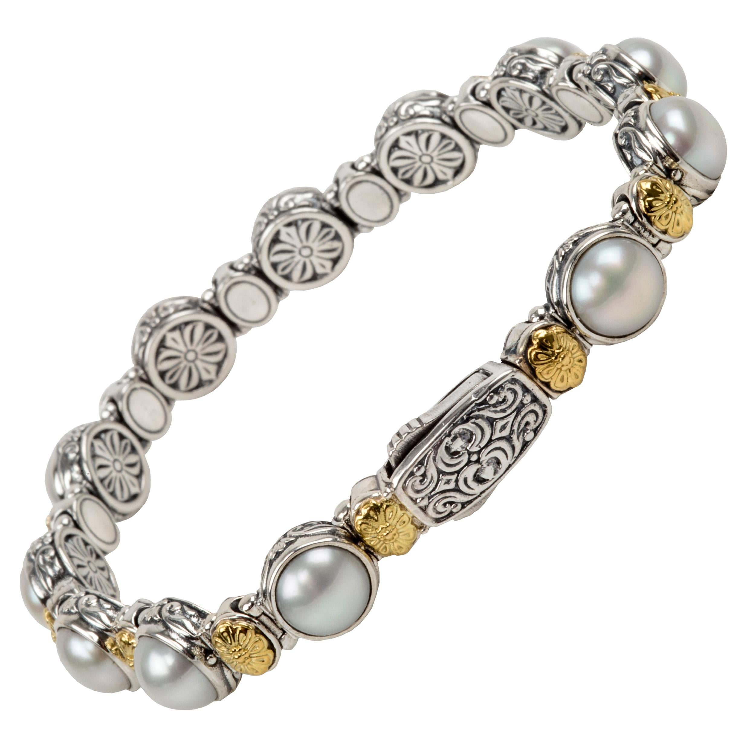 Konstantino Pearl Silver and Gold Bracelet For Sale