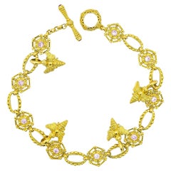 Konstantino Pink Sapphire Bee Charm Link Bracelet in 18 Karat Yellow Gold