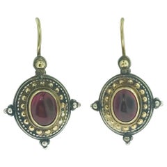 Used Konstantino Pink Tourmaline 18 Karat Yellow Gold and Sterling Drop Wire Earrings