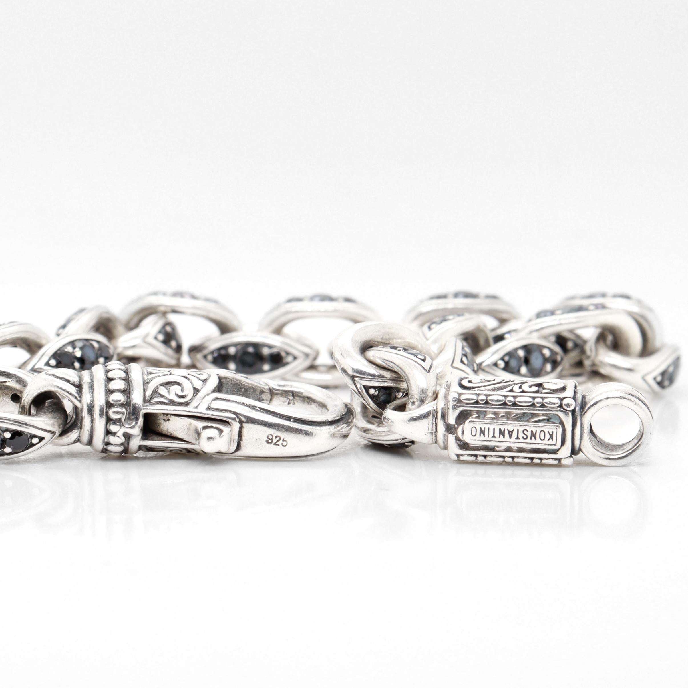 Konstantino Plato Sterling Silver & Black Spinel Cable Link Bracelet en vente 6