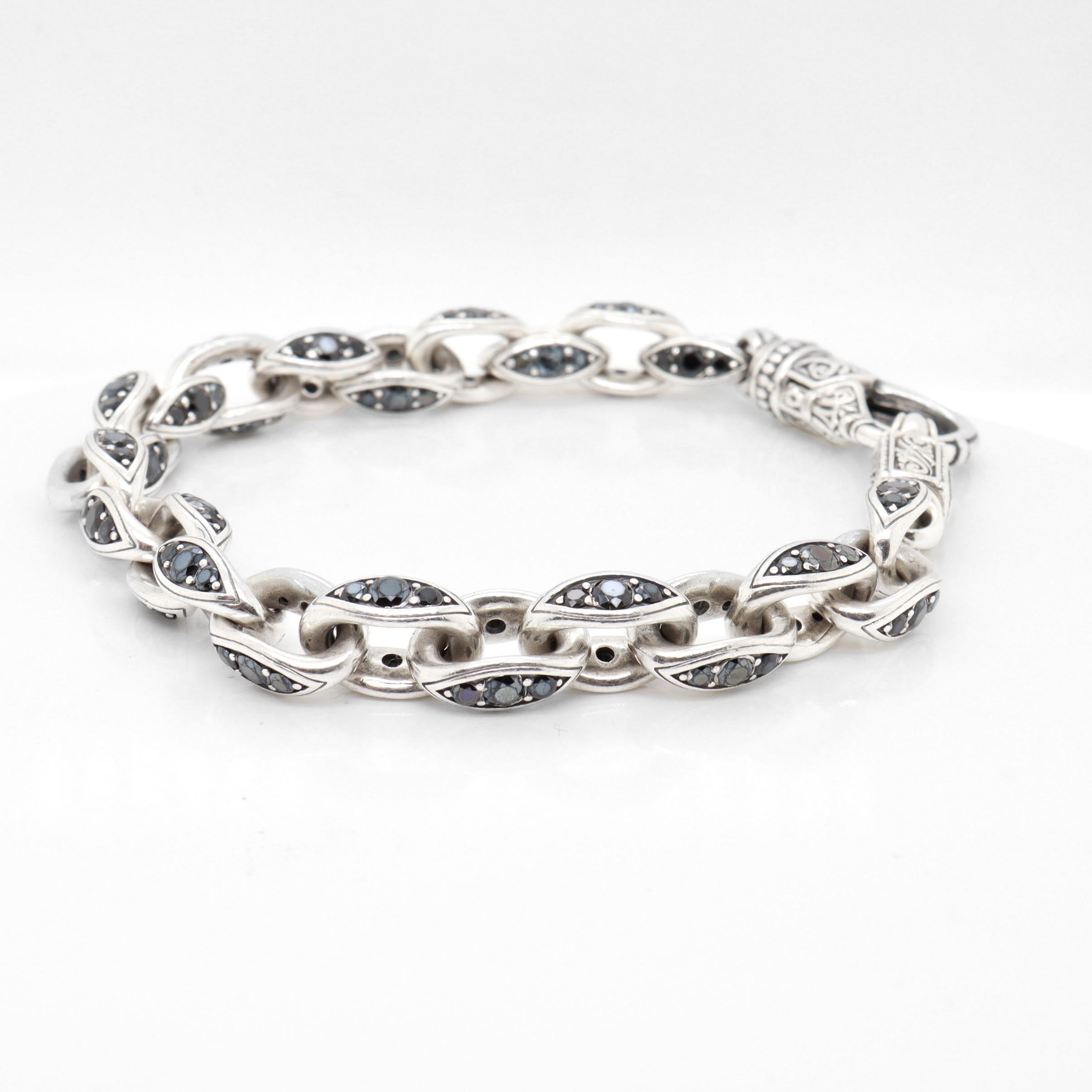 Moderne Konstantino Plato Sterling Silver & Black Spinel Cable Link Bracelet en vente