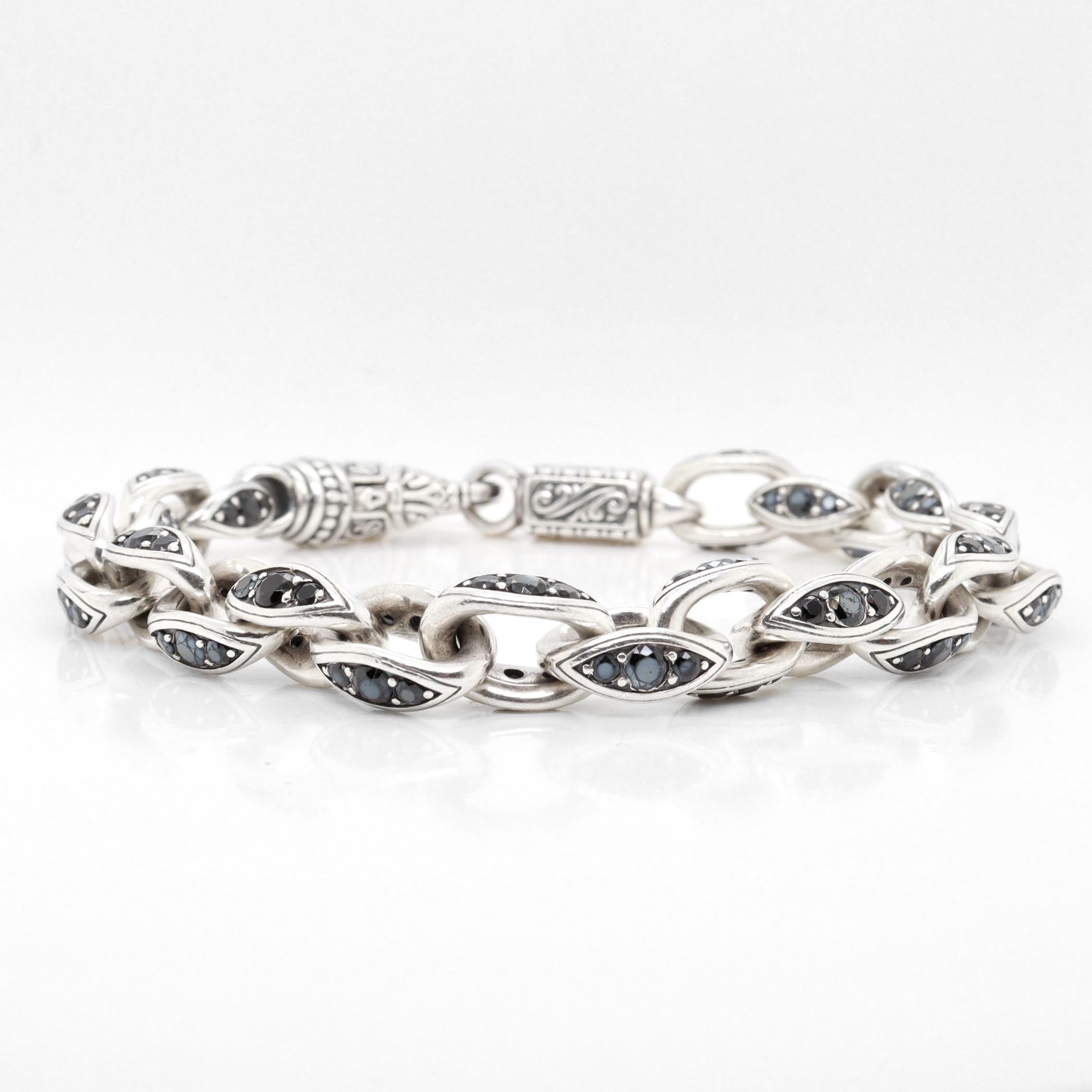 Taille ronde Konstantino Plato Sterling Silver & Black Spinel Cable Link Bracelet en vente
