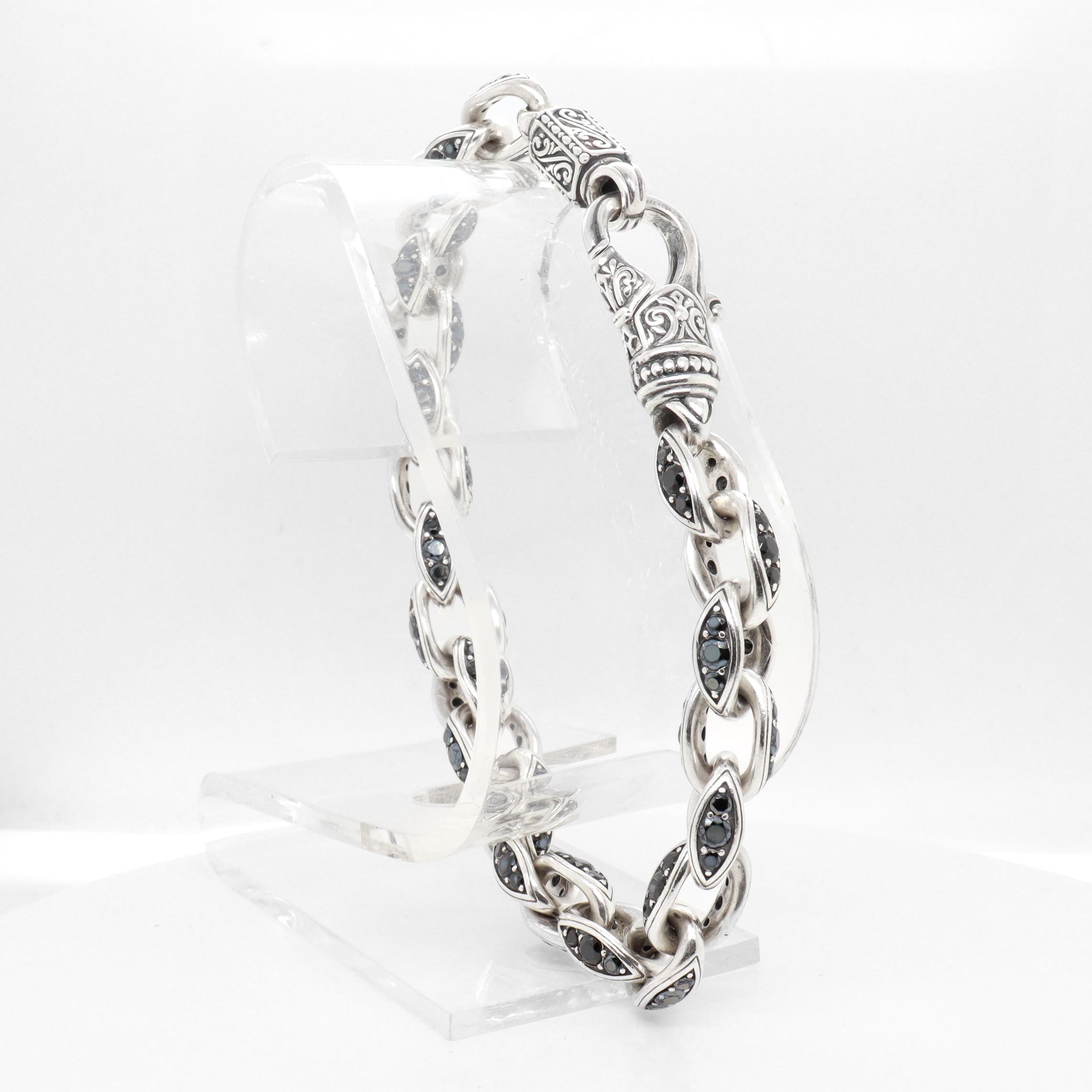 Konstantino Plato Sterling Silver & Black Spinel Cable Link Bracelet Bon état - En vente à Philadelphia, PA