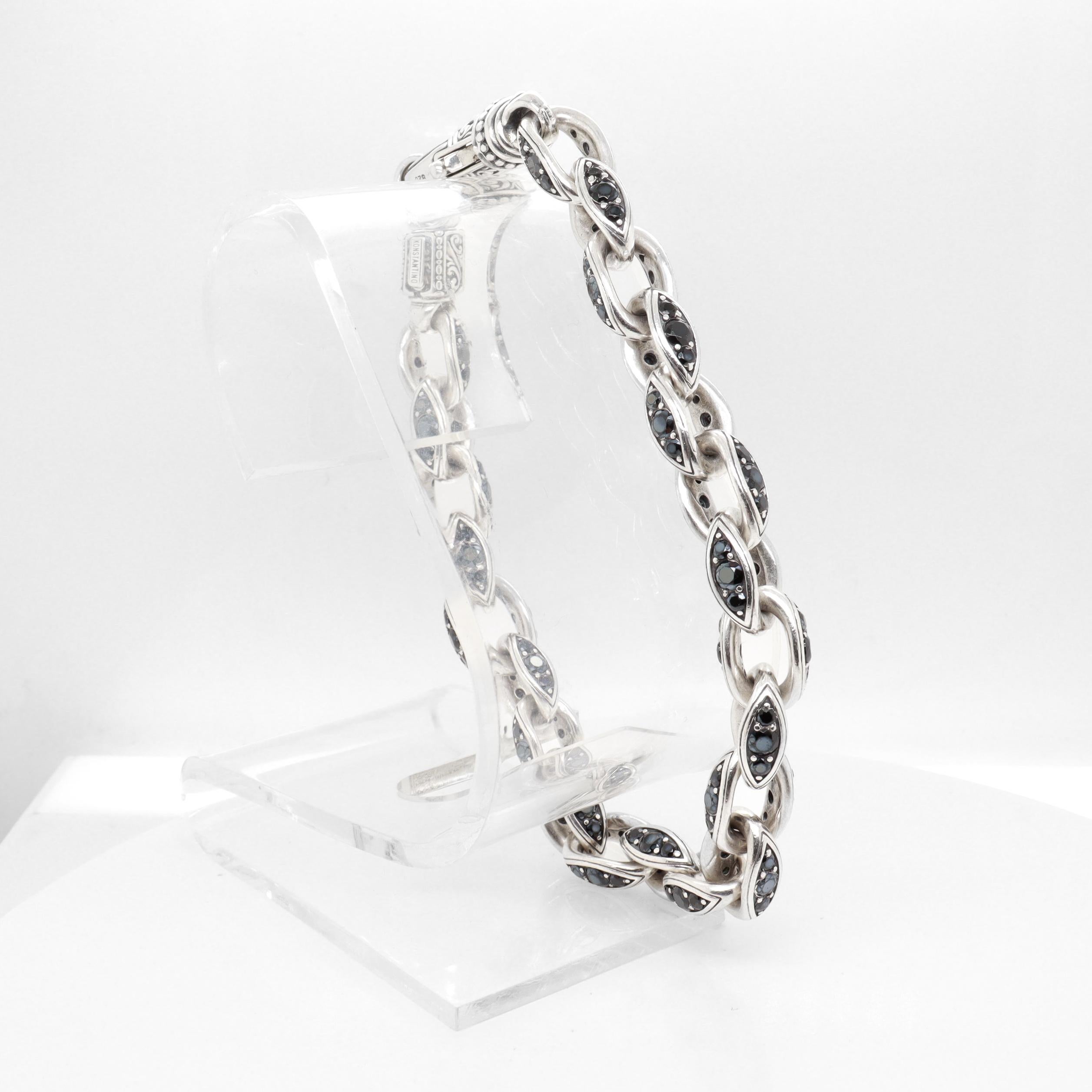 Konstantino Plato Sterling Silver & Black Spinel Cable Link Bracelet Unisexe en vente