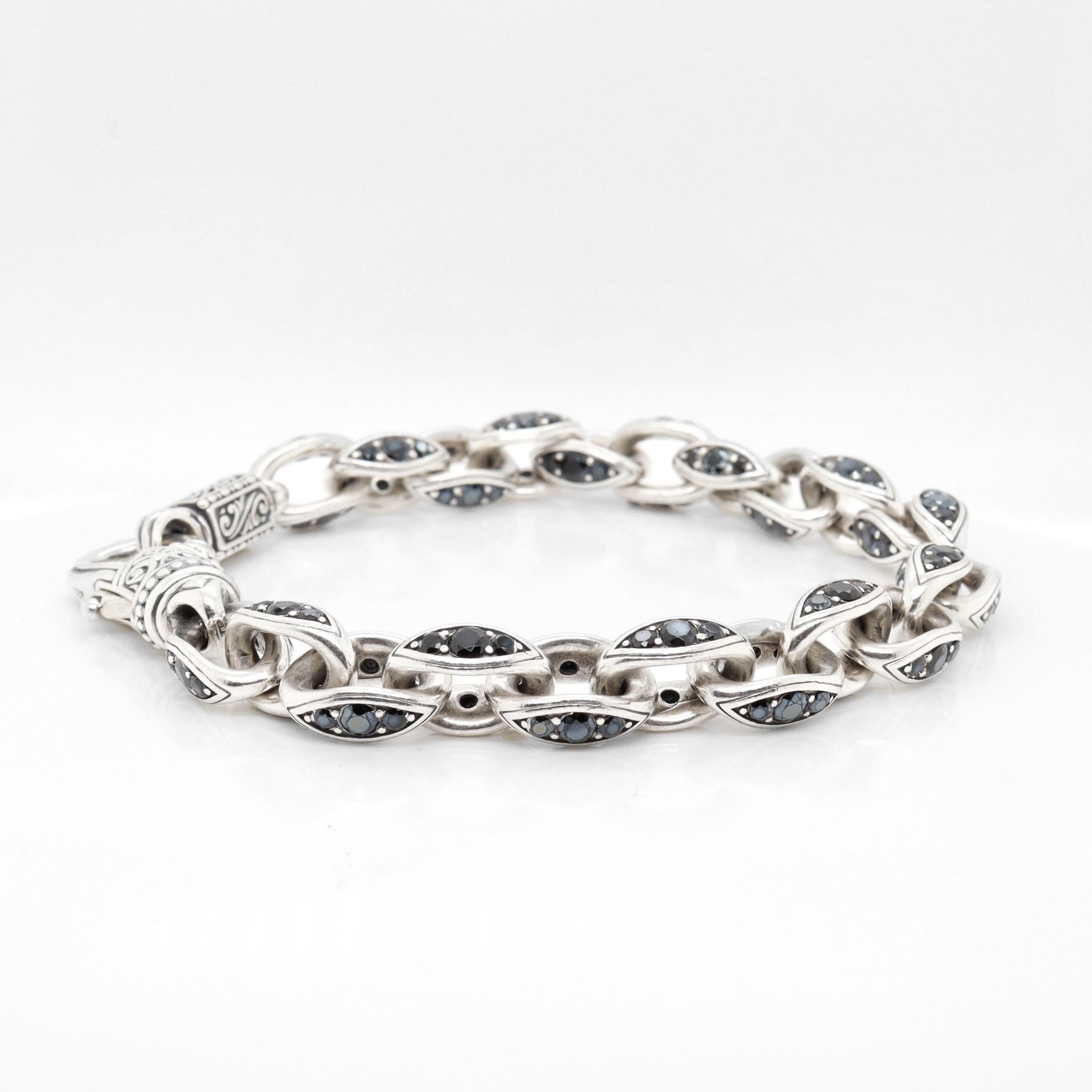 Konstantino Plato Sterling Silver & Black Spinel Cable Link Bracelet en vente 1
